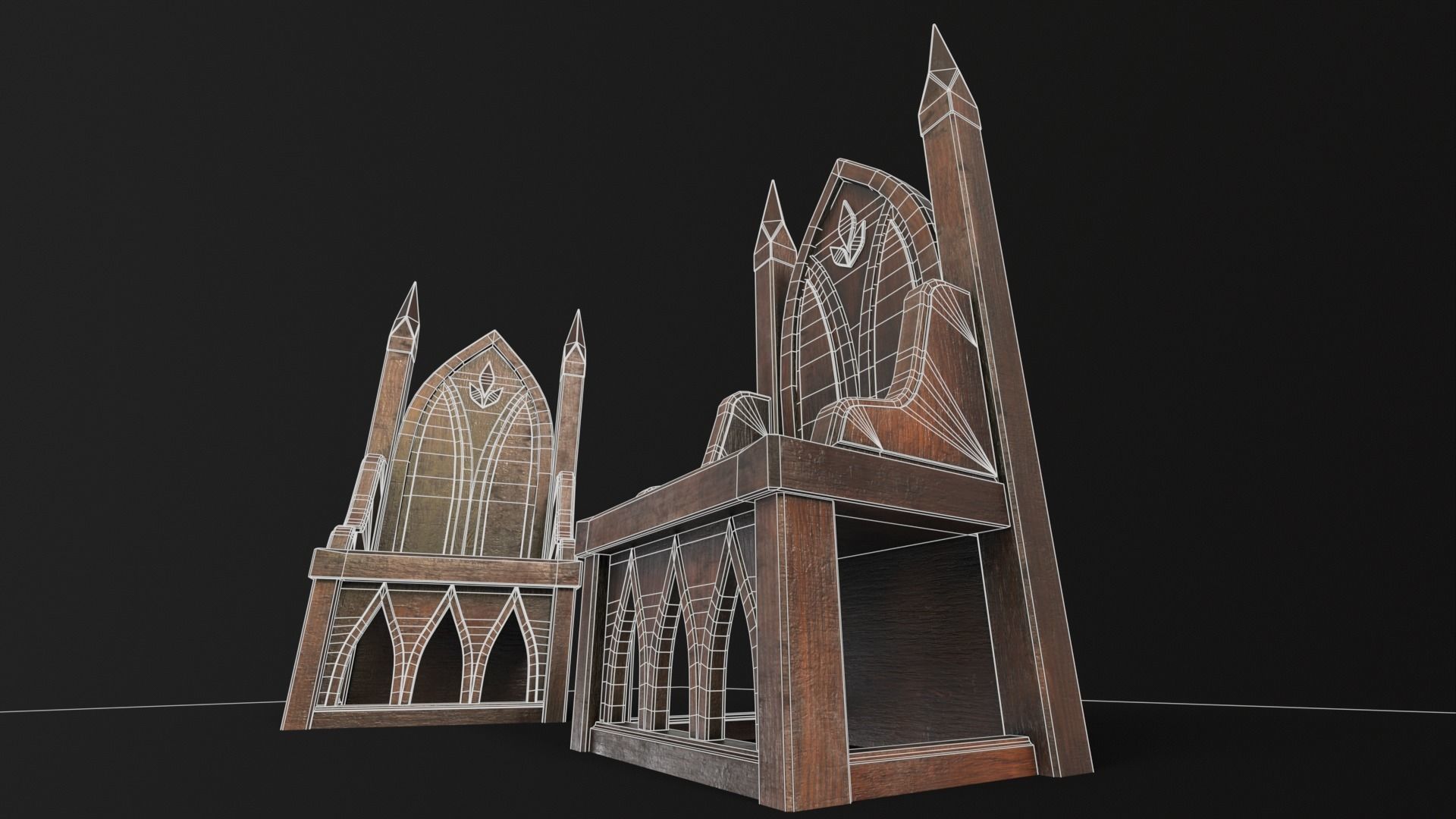 Gothic Church Chair  Low-poly 3D model_15