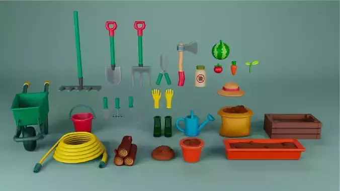 Gardening Set Low Poly