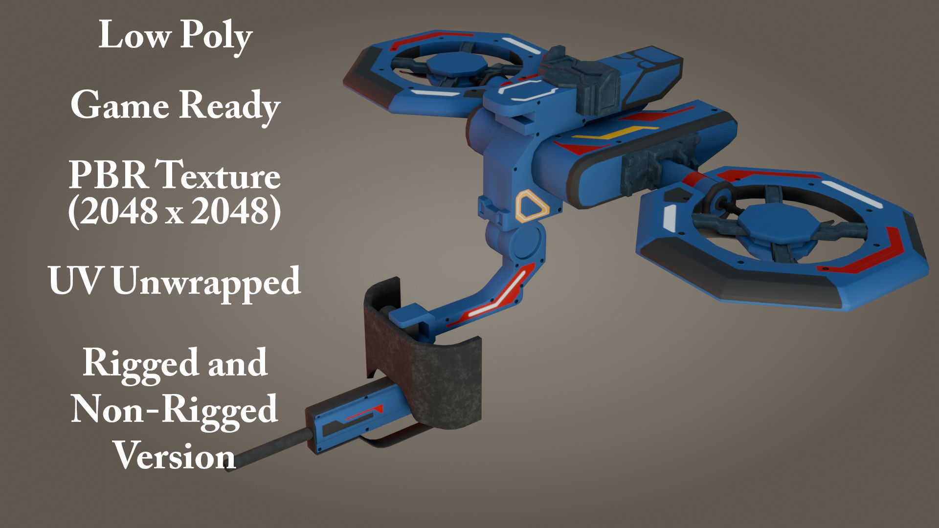 Sci-Fi Drone - Low Poly - Game Ready - PBR Low-poly 3D model_1