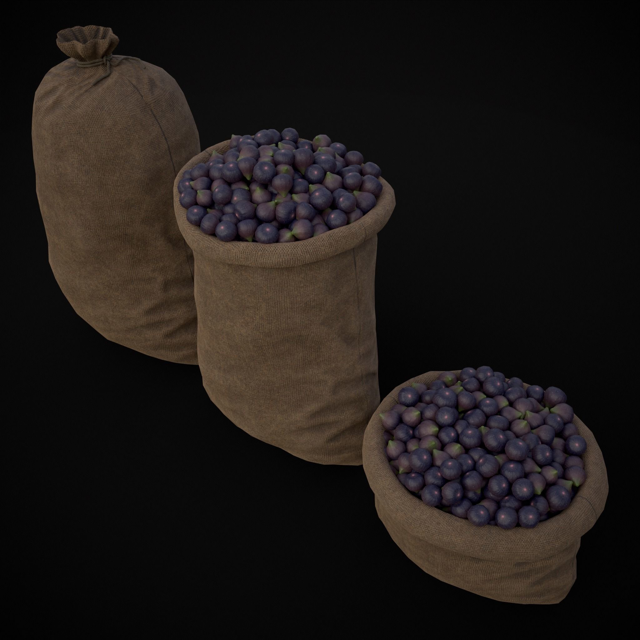 Burlap Sacks of Figs Low-poly 3D model_7
