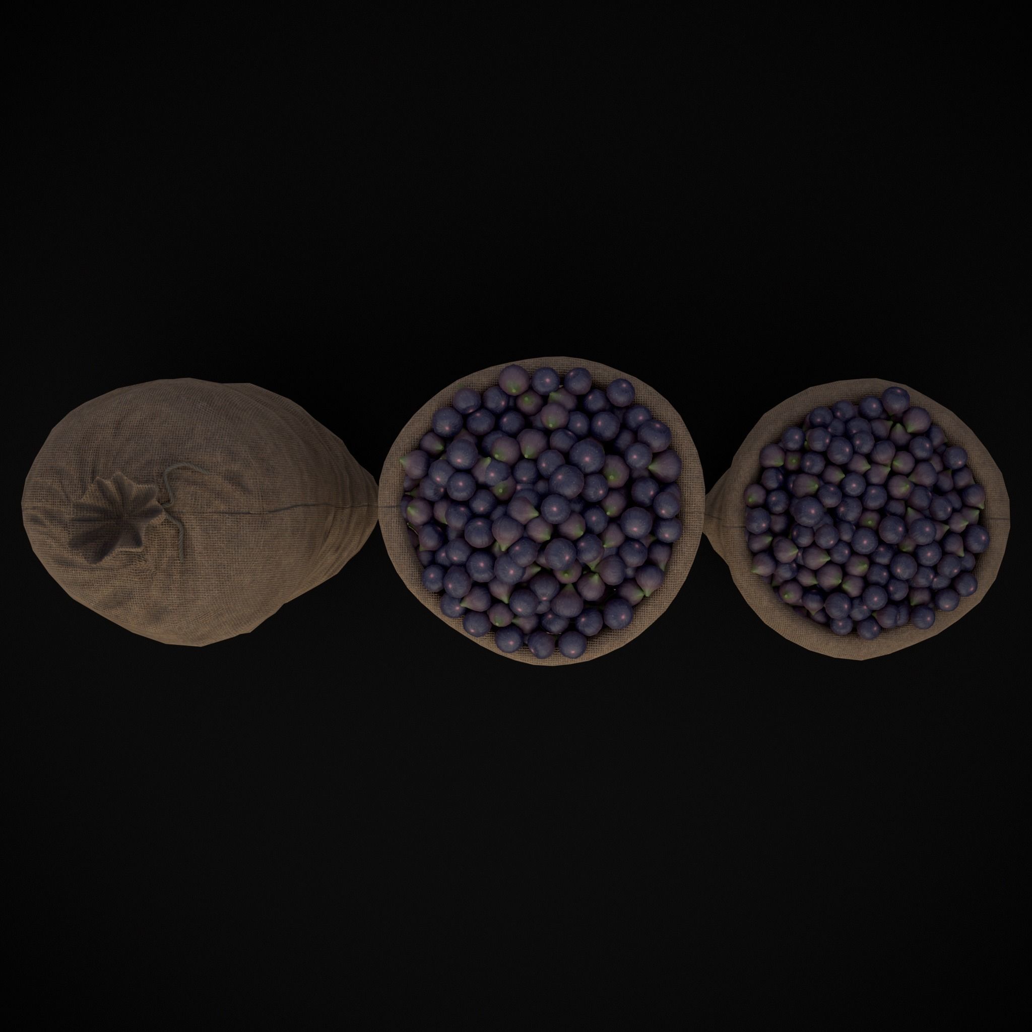 Burlap Sacks of Figs Low-poly 3D model_5