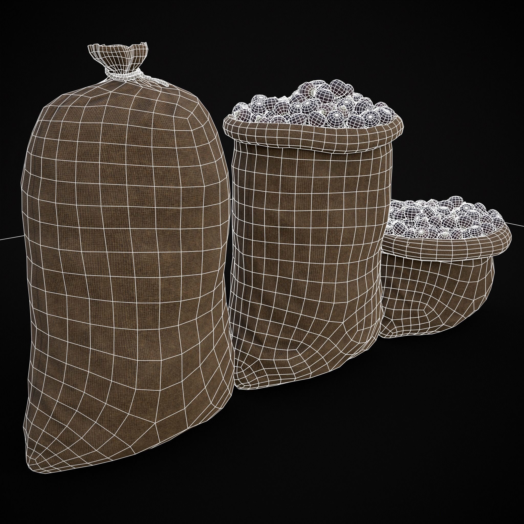 Burlap Sacks of Figs Low-poly 3D model_10