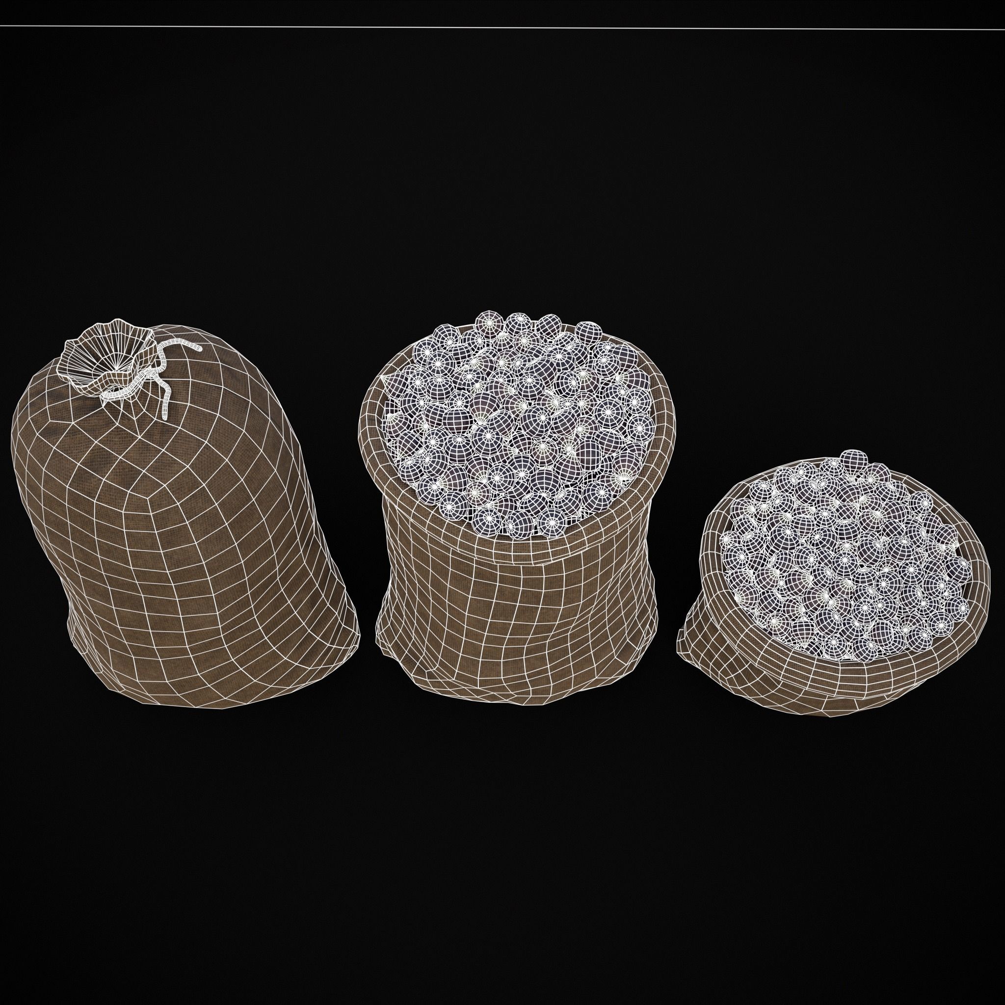 Burlap Sacks of Figs Low-poly 3D model_4