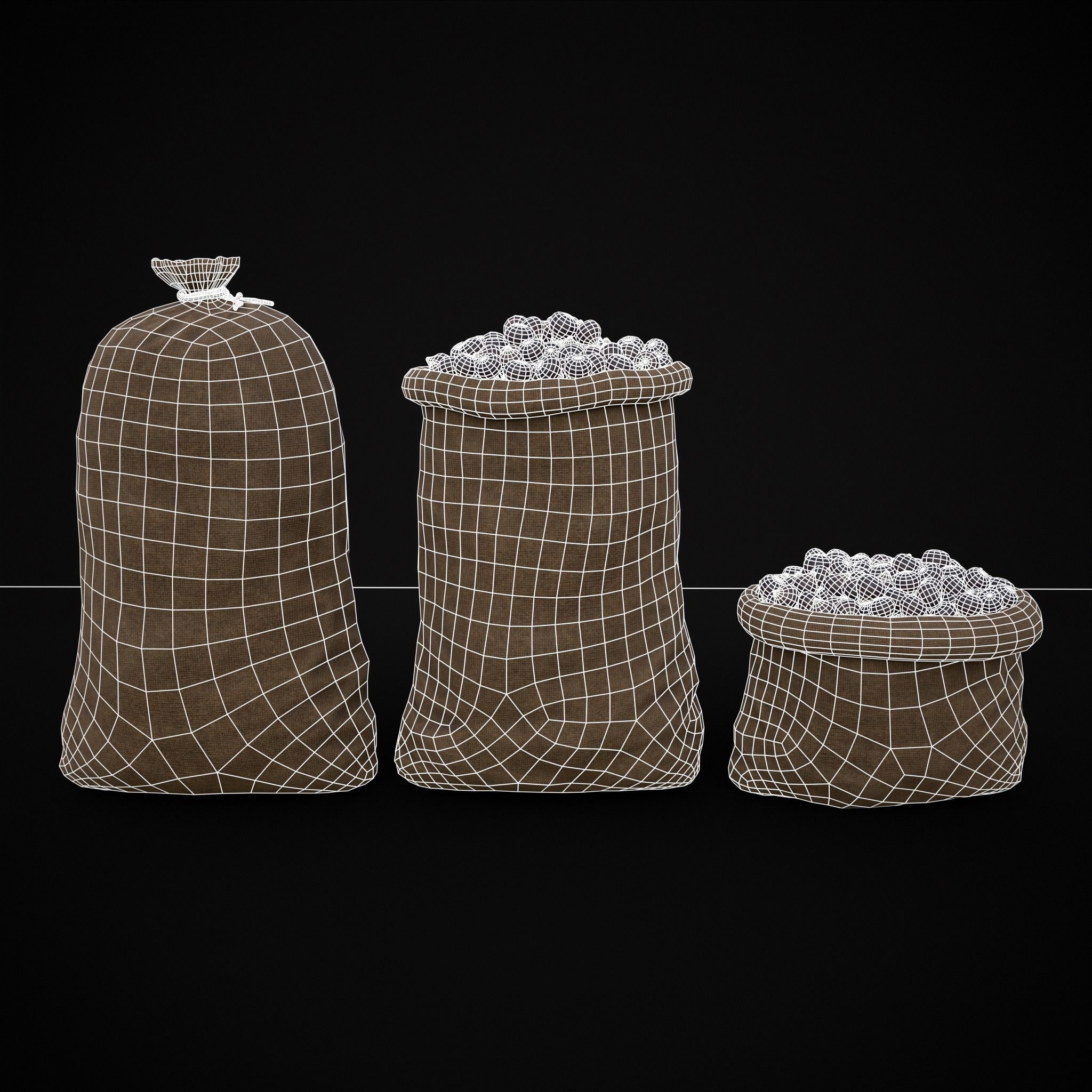 Burlap Sacks of Figs Low-poly 3D model_2