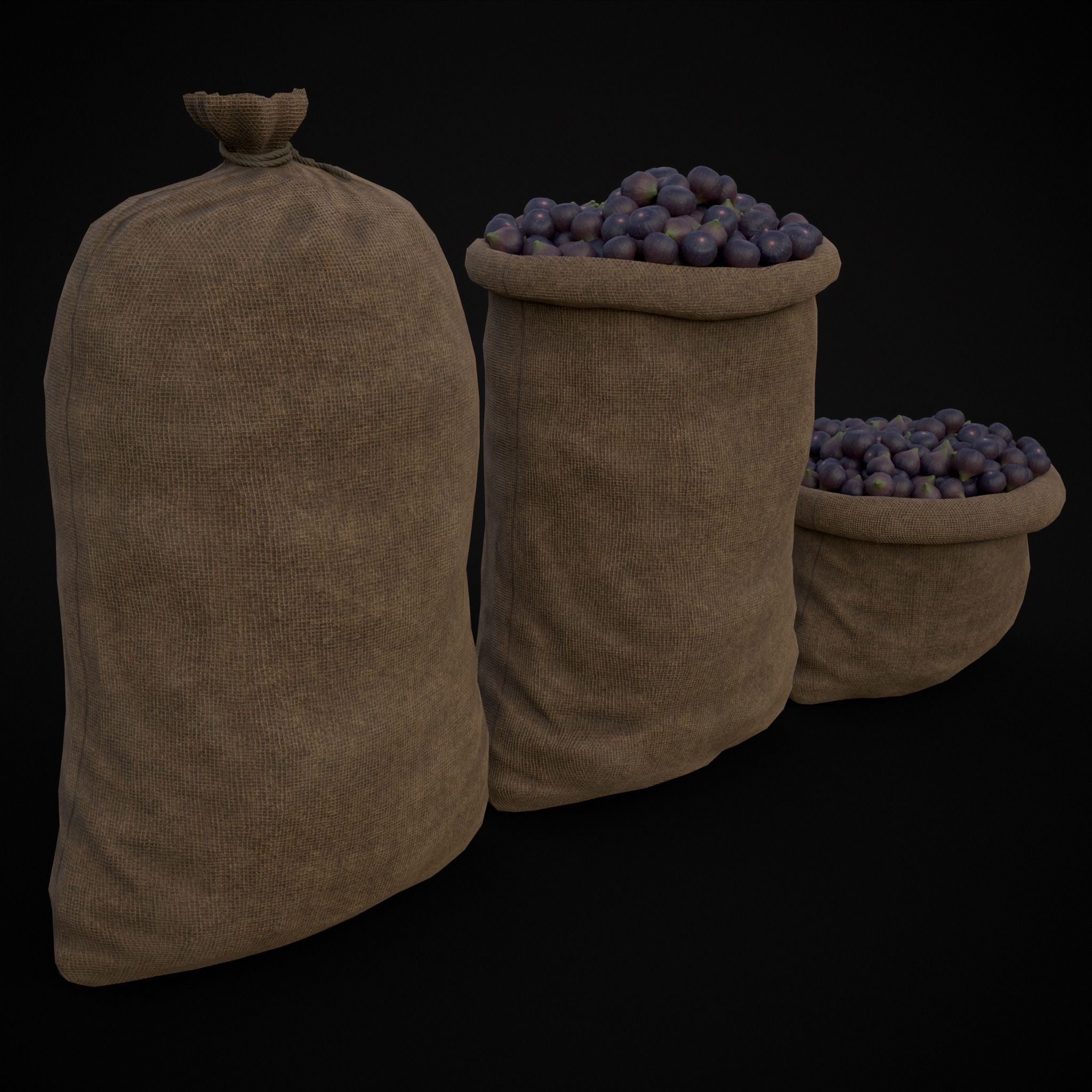 Burlap Sacks of Figs Low-poly 3D model_9