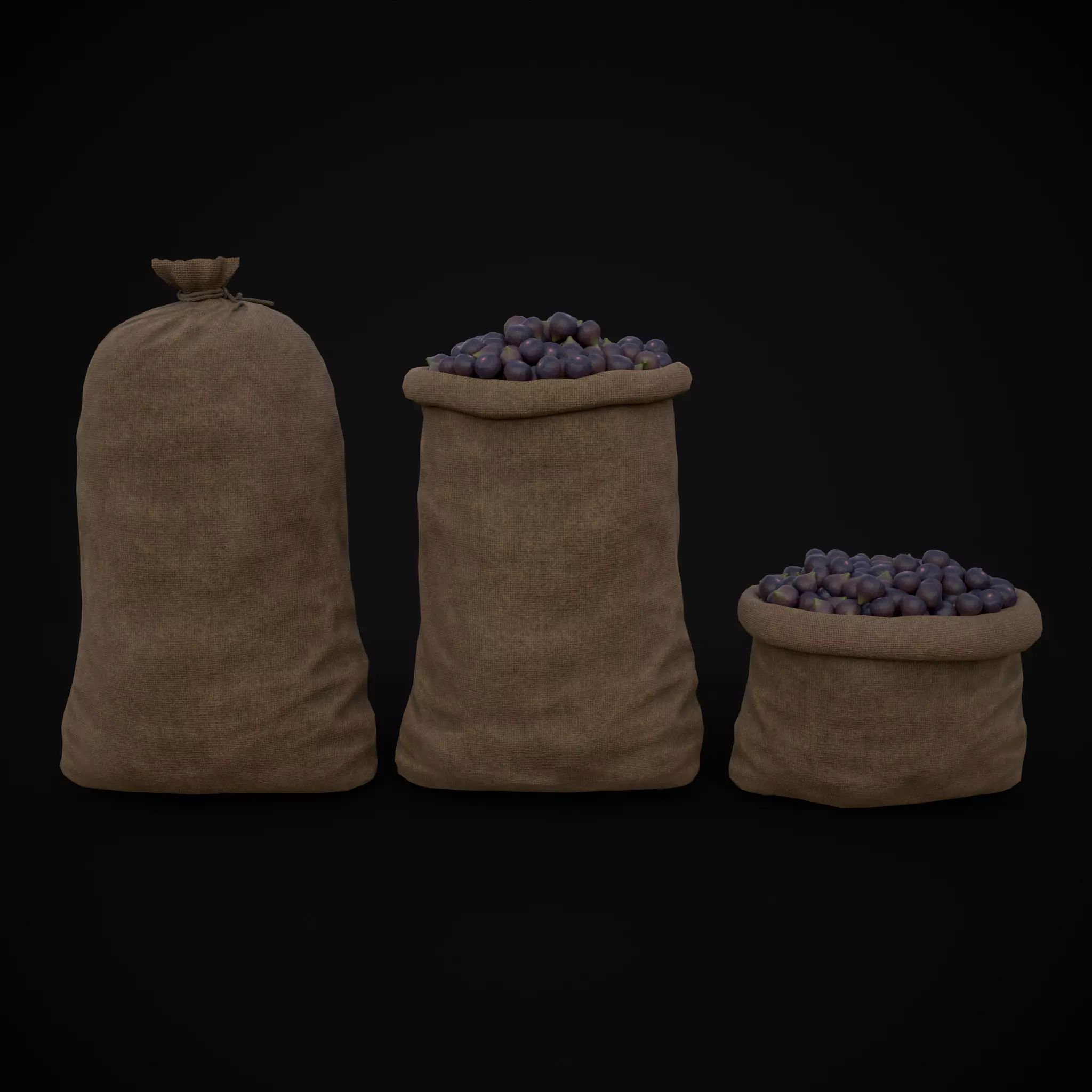 Burlap Sacks of Figs Low-poly 3D model_0