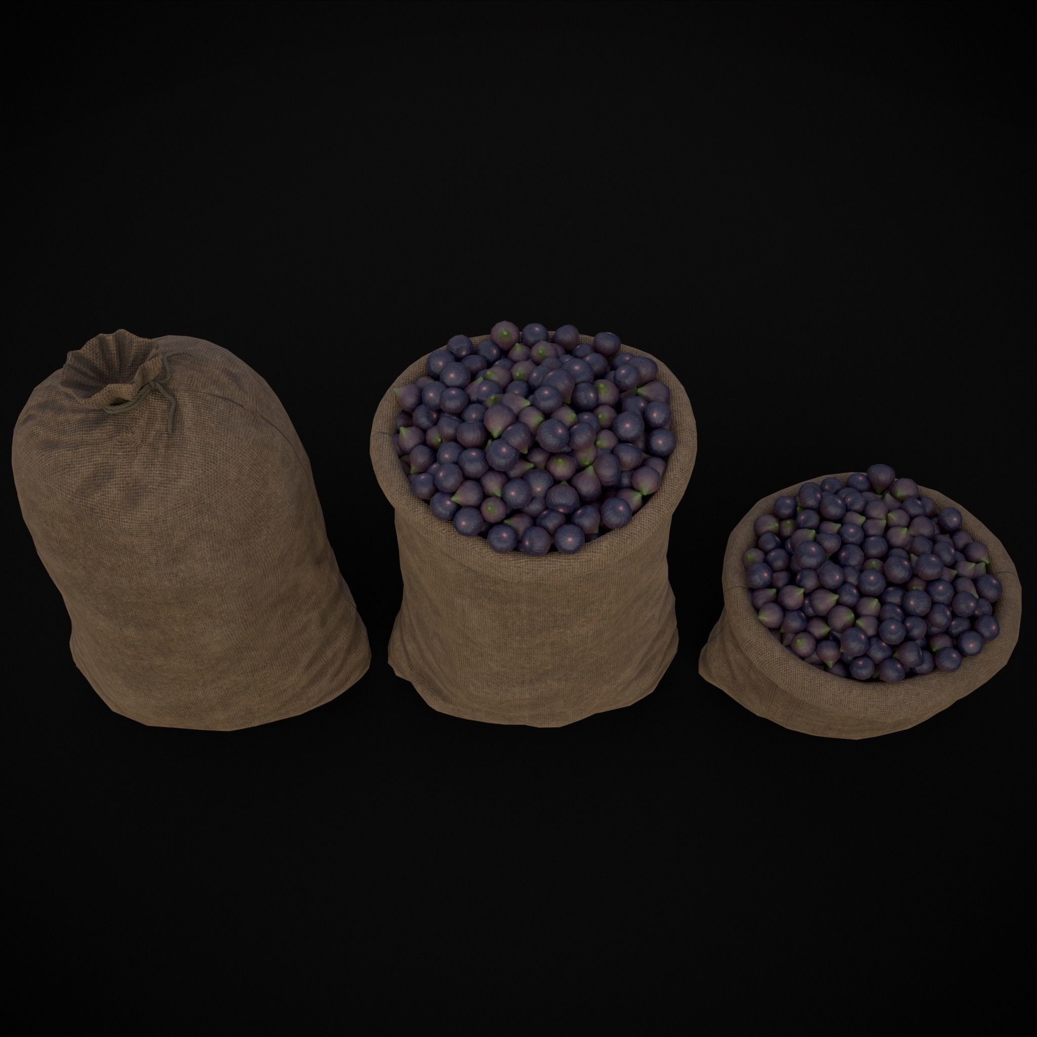 Burlap Sacks of Figs Low-poly 3D model_3