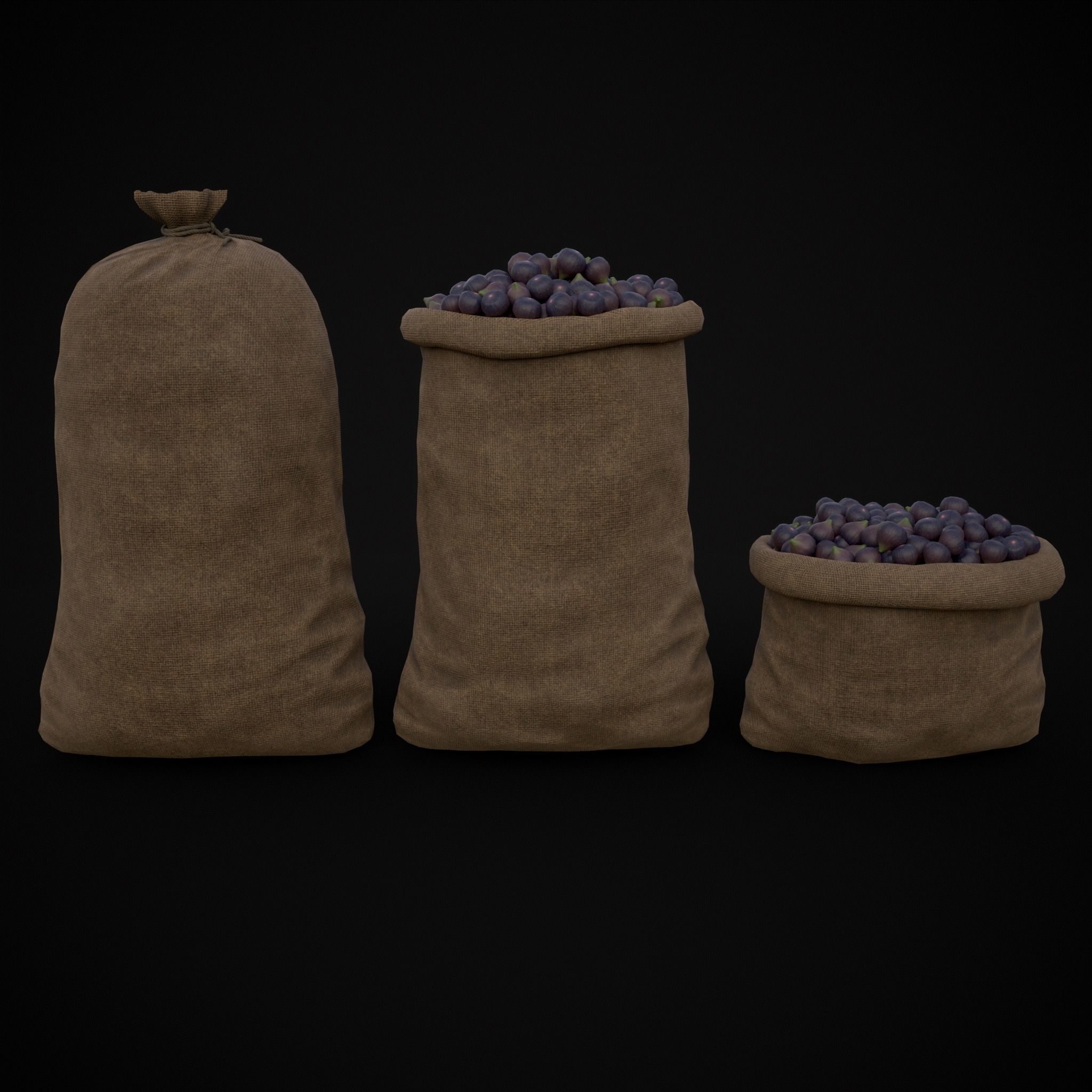 Burlap Sacks of Figs Low-poly 3D model_19
