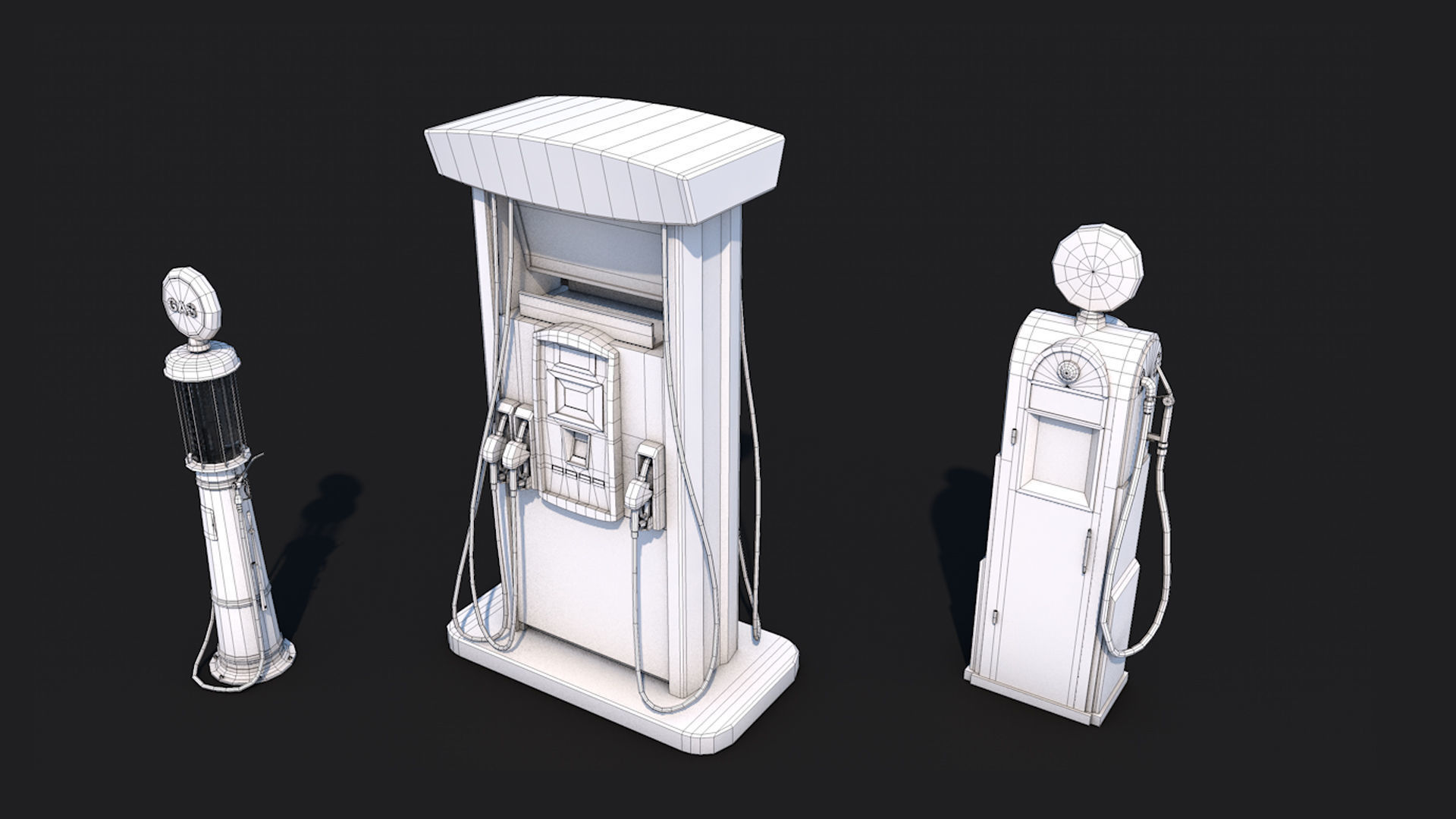 3 Fuel Gas Pump Station - Game Ready Low Poly  Low-poly 3D model_1