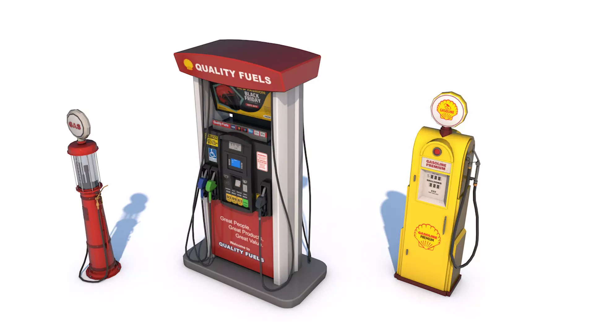 3 Fuel Gas Pump Station - Game Ready Low Poly  Low-poly 3D model_0