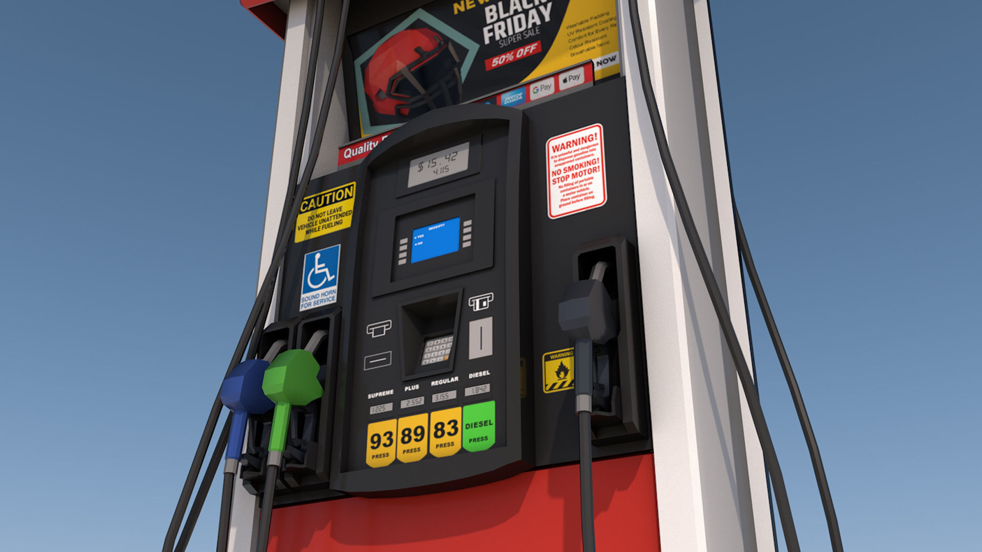 3 Fuel Gas Pump Station - Game Ready Low Poly  Low-poly 3D model_5
