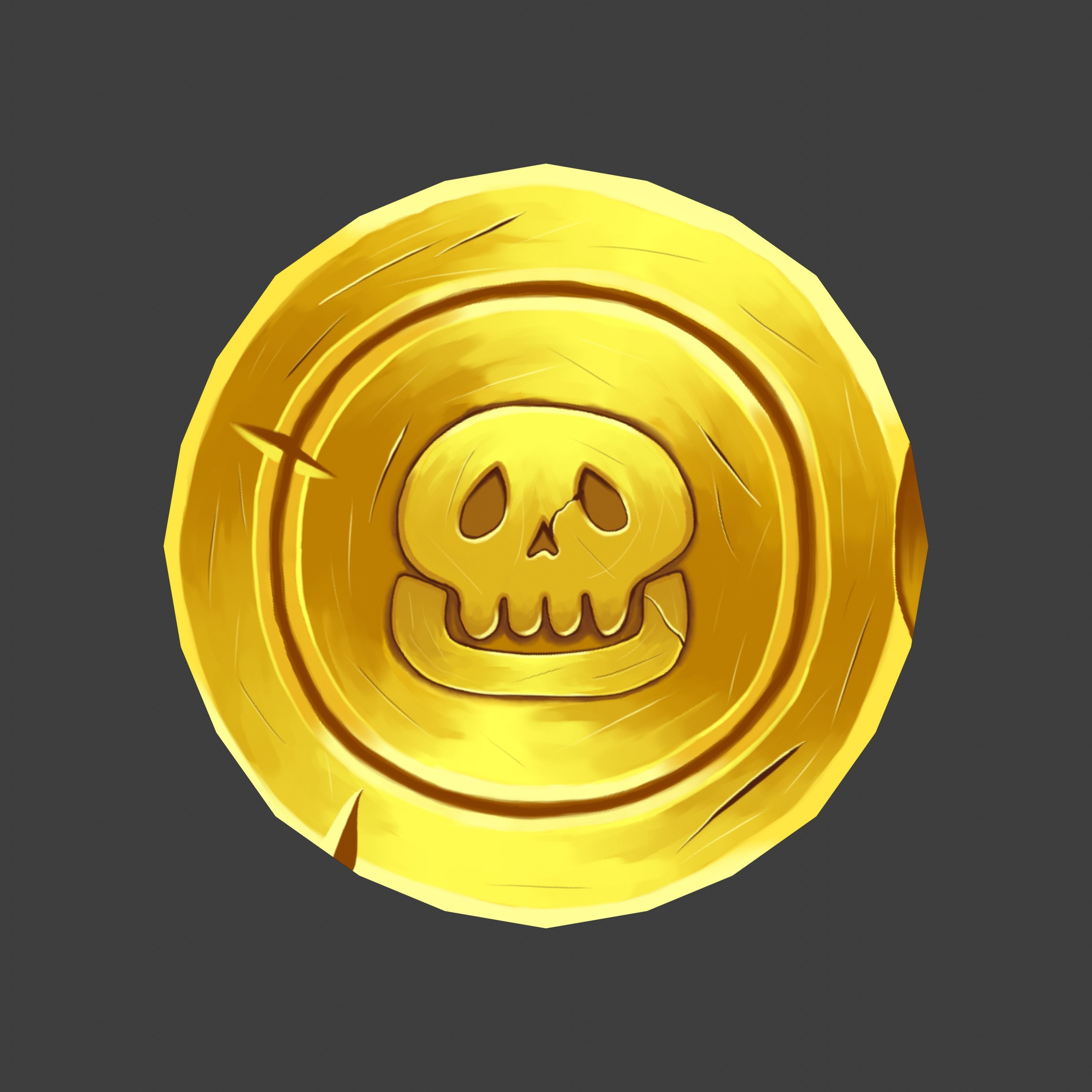 Stylized hand-painted coin Low-poly 3D model_1