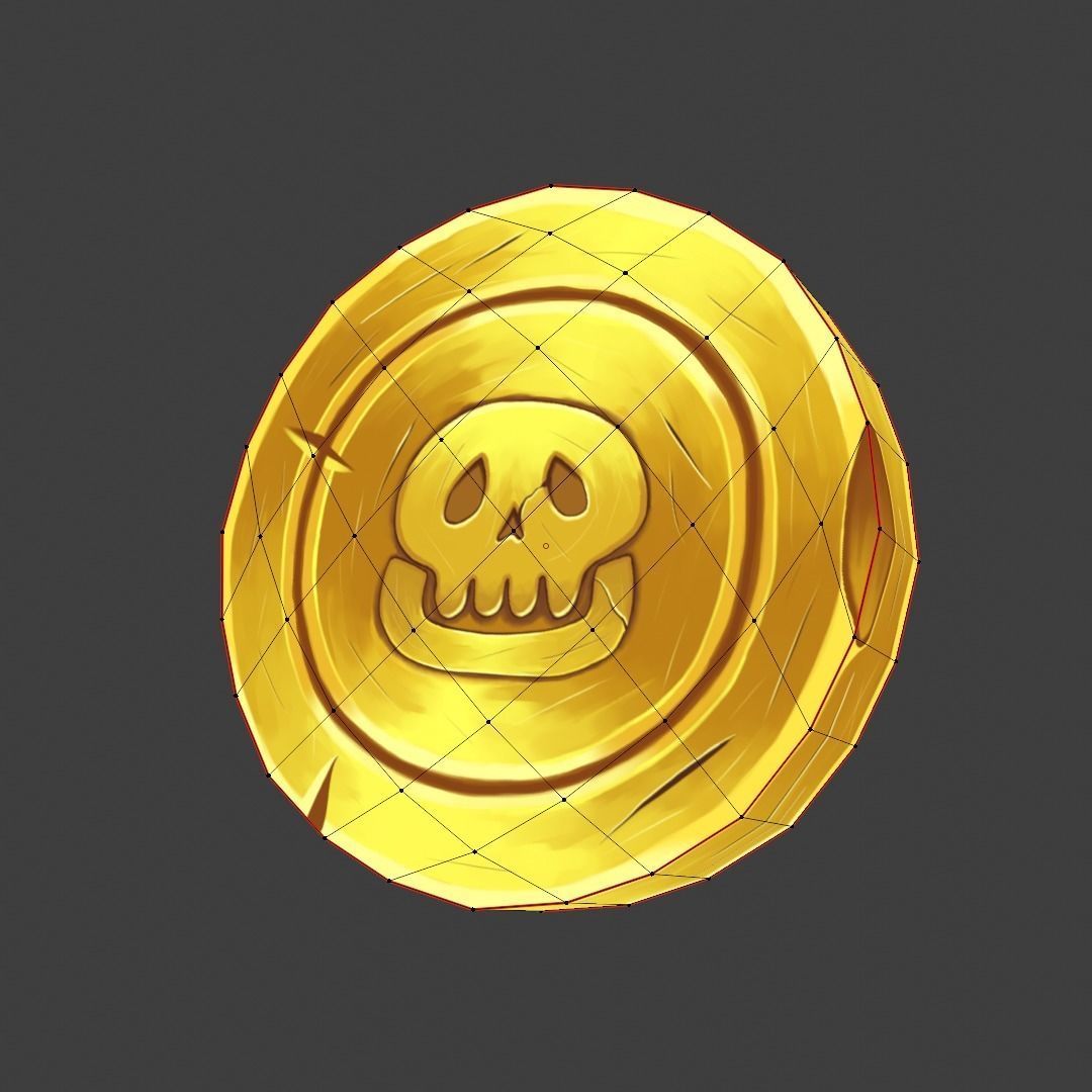 Stylized hand-painted coin Low-poly 3D model_4