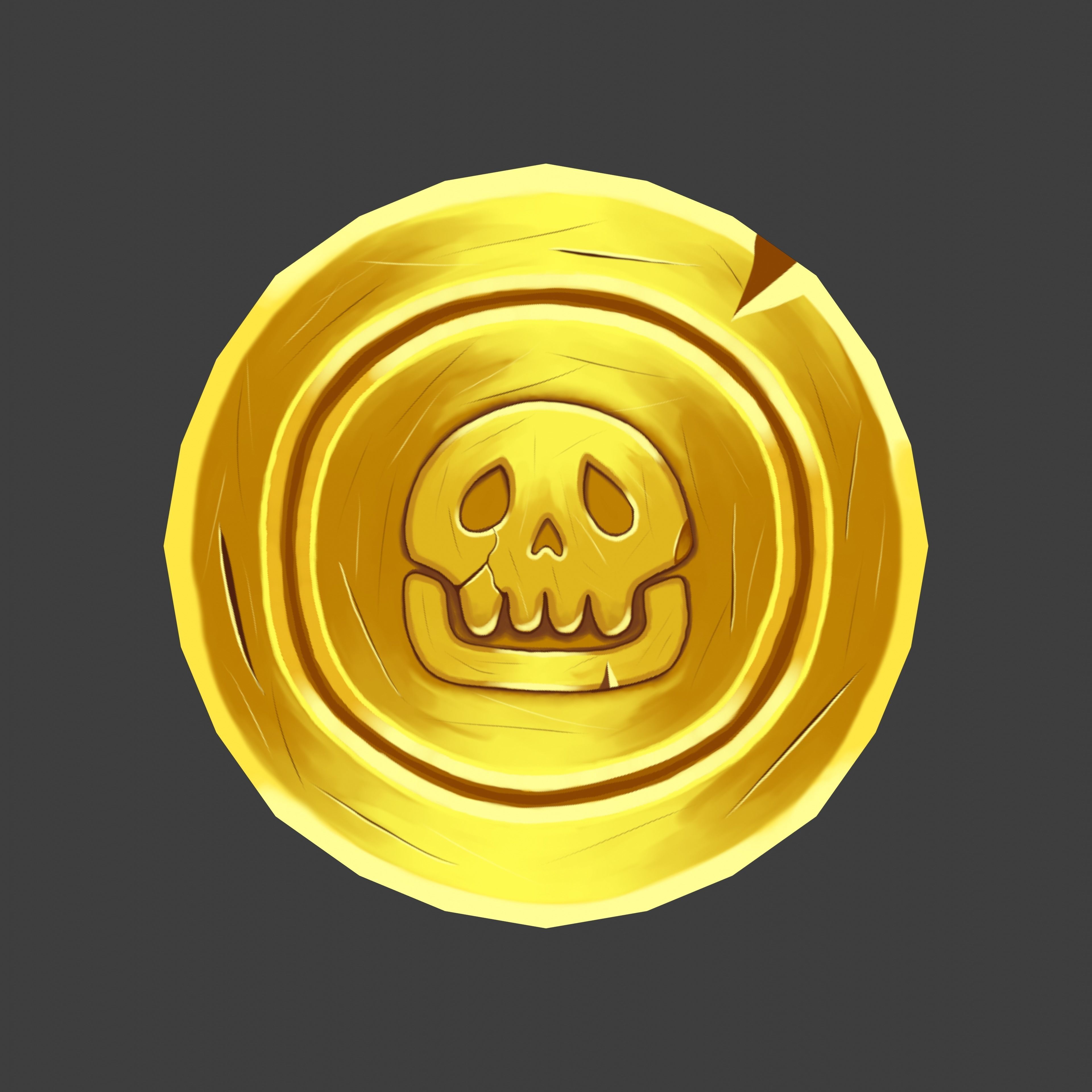 Stylized hand-painted coin Low-poly 3D model_2