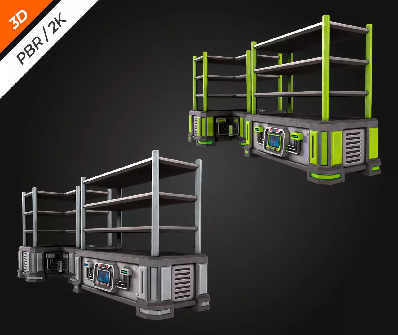 SCI-FI Shelving Low-poly 3D model_11