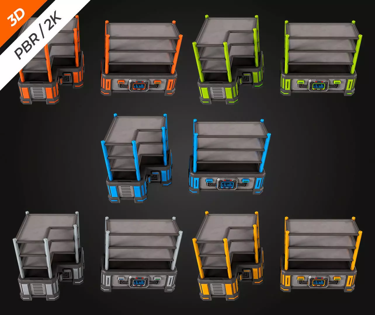 SCI-FI Shelving Low-poly 3D model_9