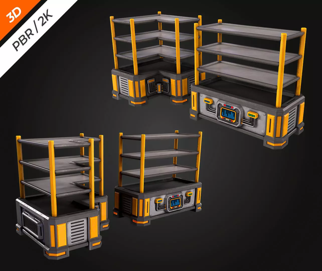 SCI-FI Shelving Low-poly 3D model_2