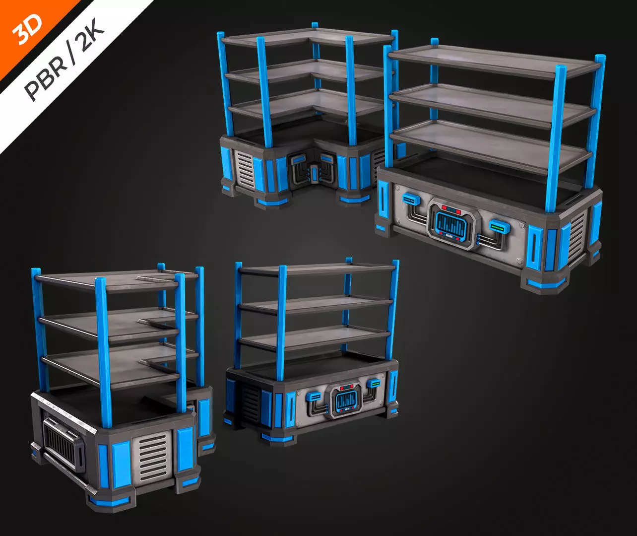 SCI-FI Shelving Low-poly 3D model_3