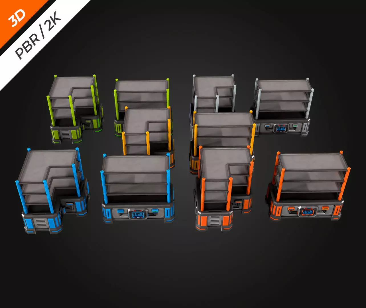 SCI-FI Shelving Low-poly 3D model_12