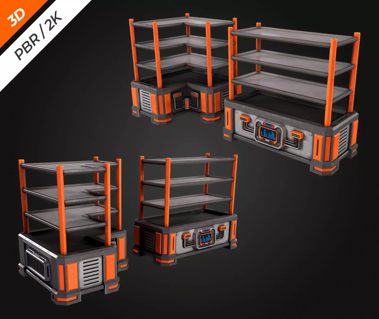 SCI-FI Shelving Low-poly 3D model_4