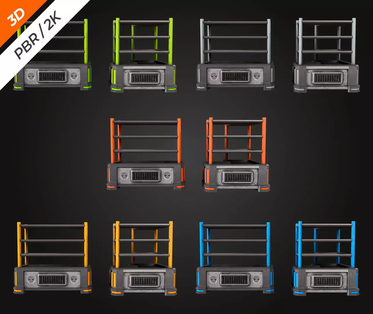 SCI-FI Shelving Low-poly 3D model_8
