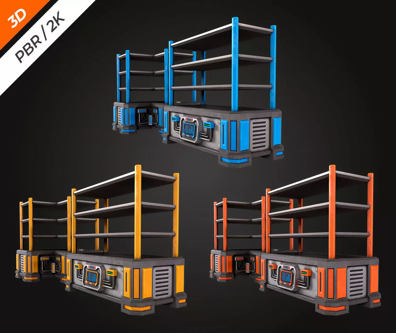 SCI-FI Shelving Low-poly 3D model_10