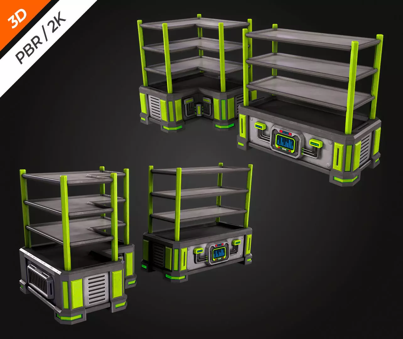 SCI-FI Shelving Low-poly 3D model_5