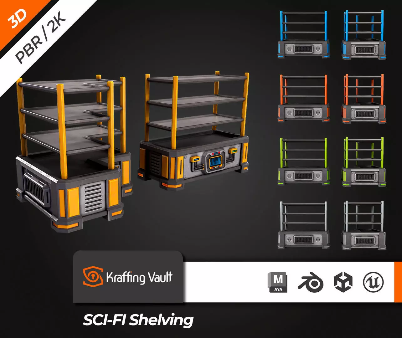 SCI-FI Shelving Low-poly 3D model_0