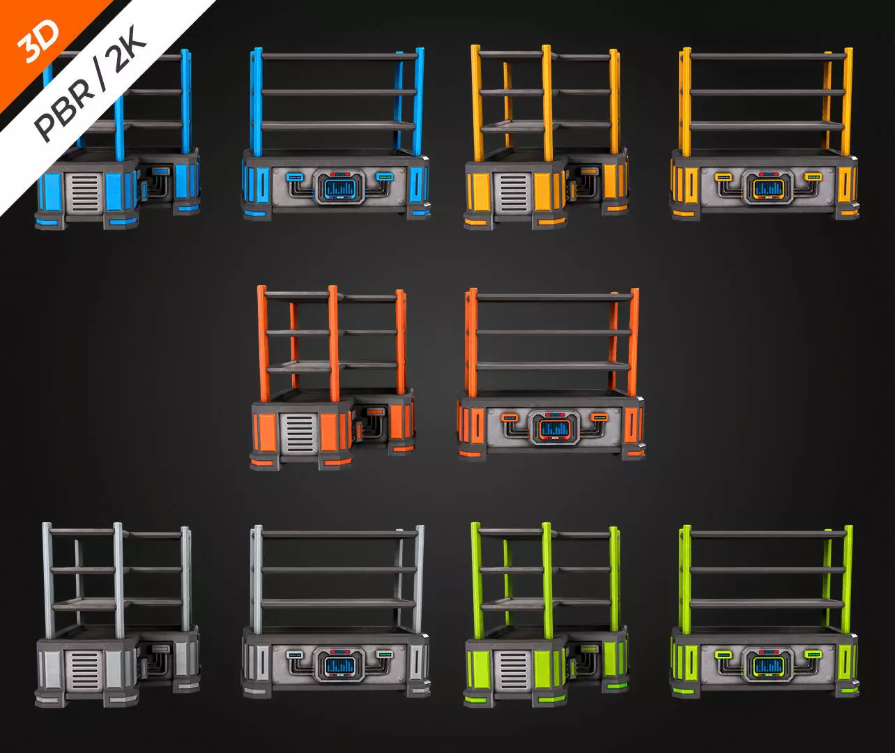 SCI-FI Shelving Low-poly 3D model_7