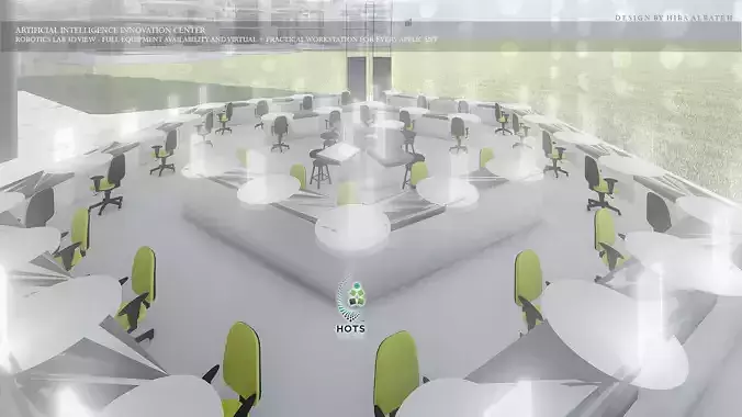 Hexagonal AI and science laboratory architectural model