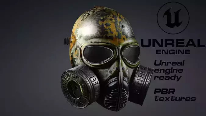 Apocalyptic Gas Mask game ready  UE5  FBX  Low-poly 3D model