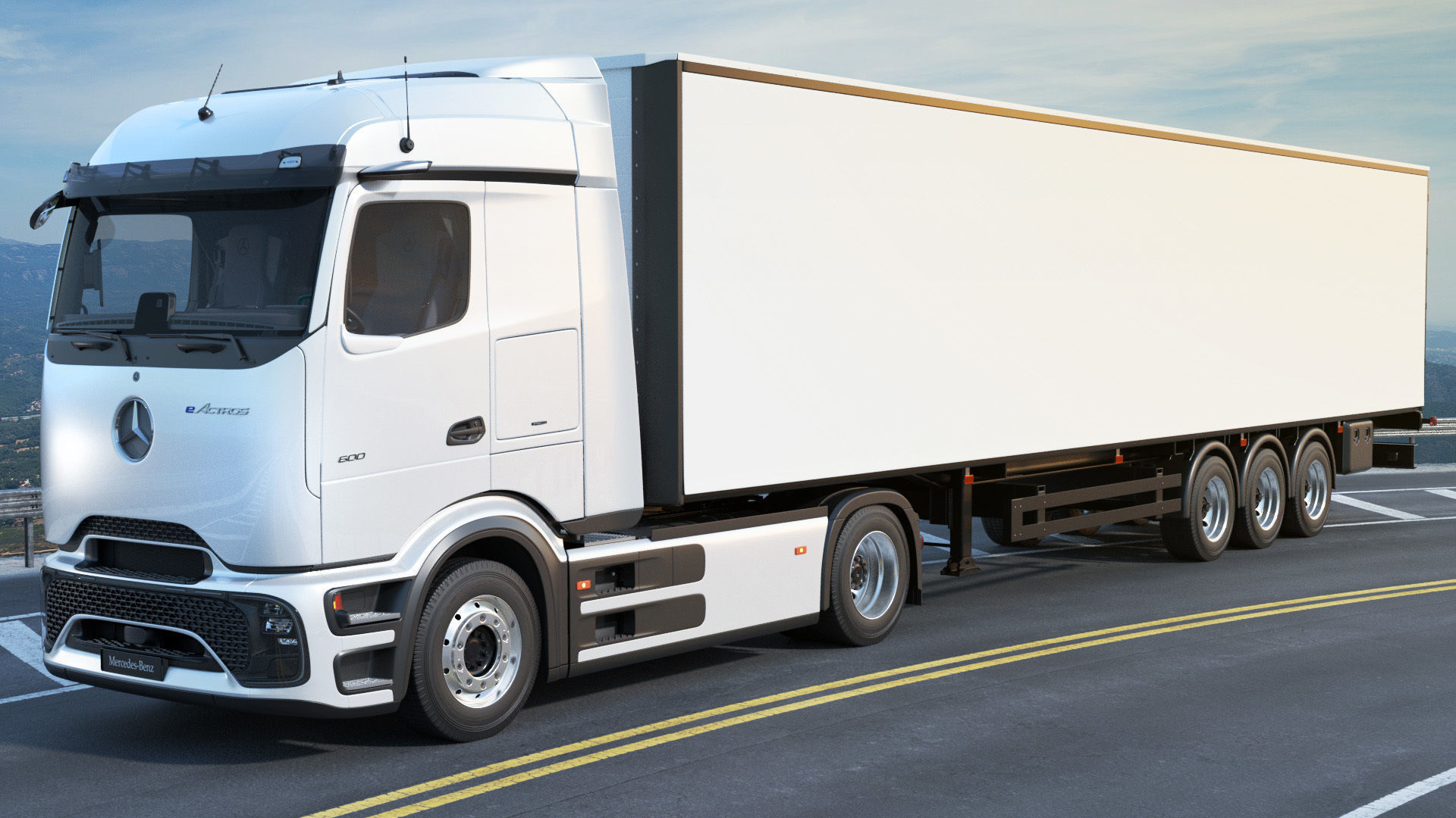 Mercedes eActros 600 with trailer 3D model_6