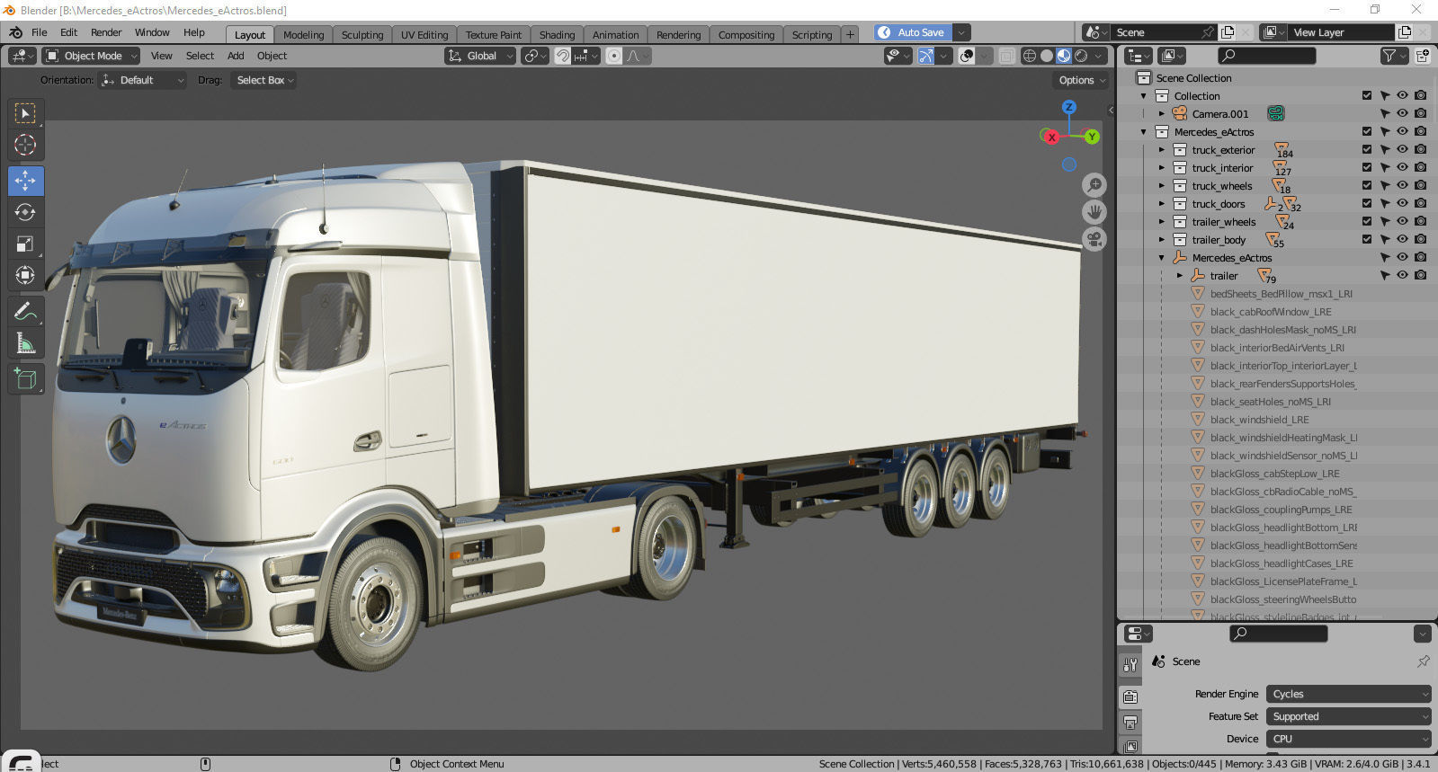 Mercedes eActros 600 with trailer 3D model_47
