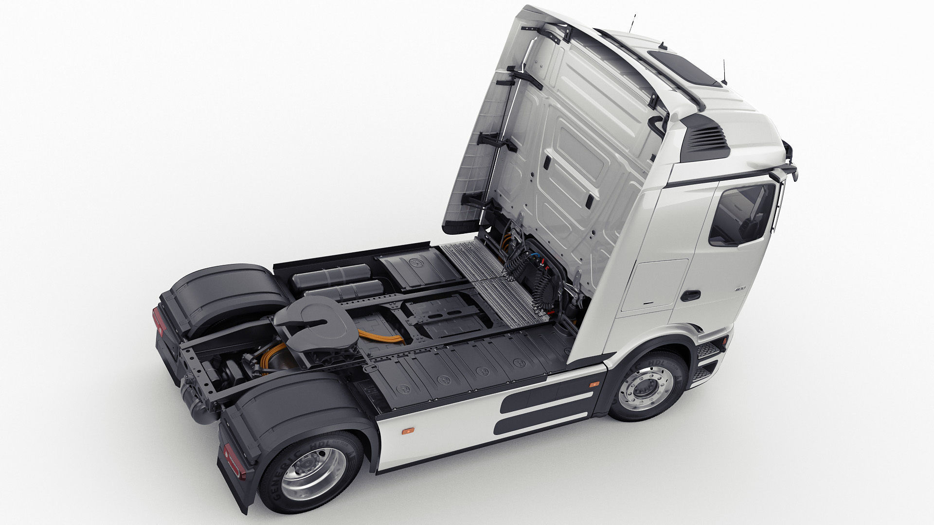 Mercedes eActros 600 with trailer 3D model_16