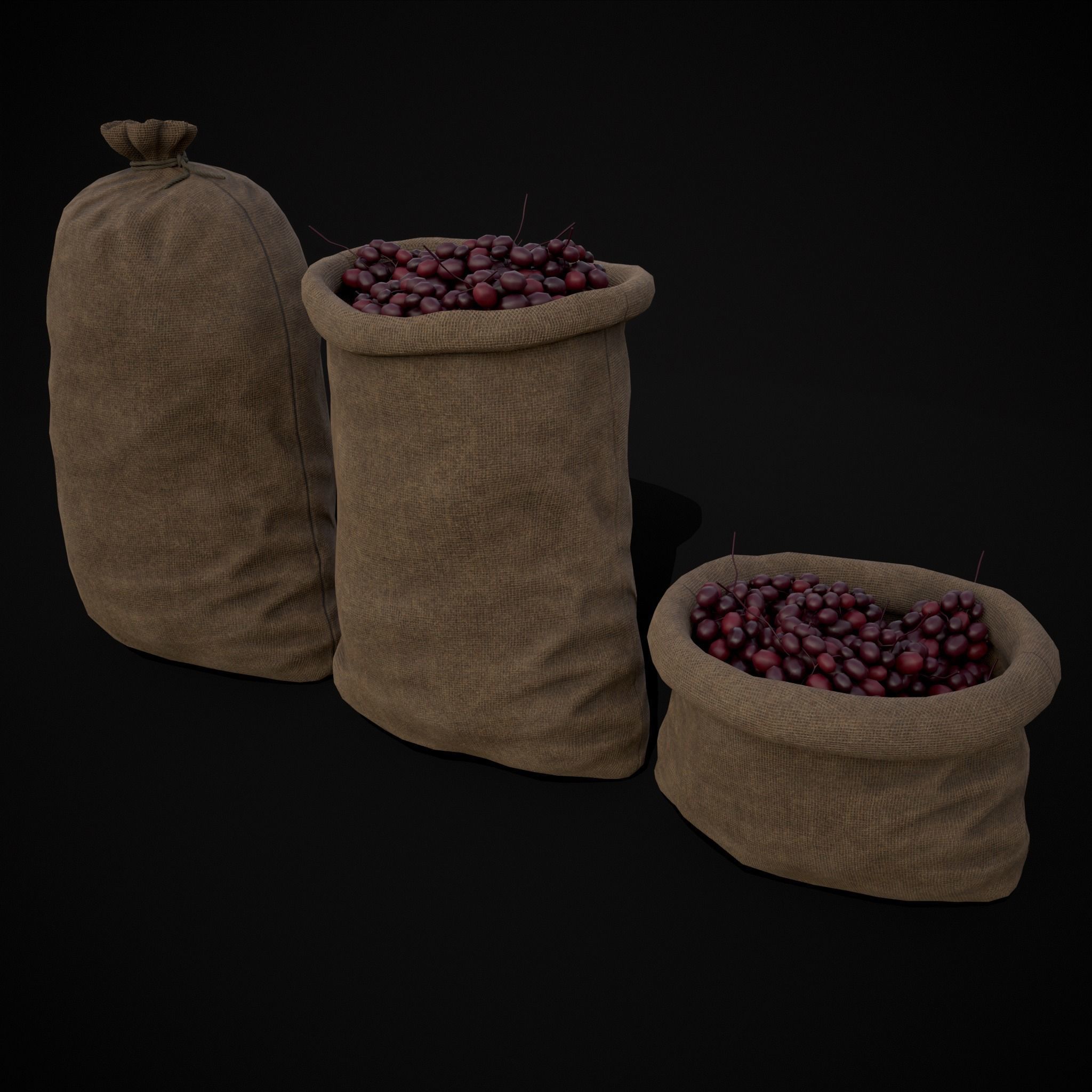 Burlap Sacks of Grapes Low-poly 3D model_7