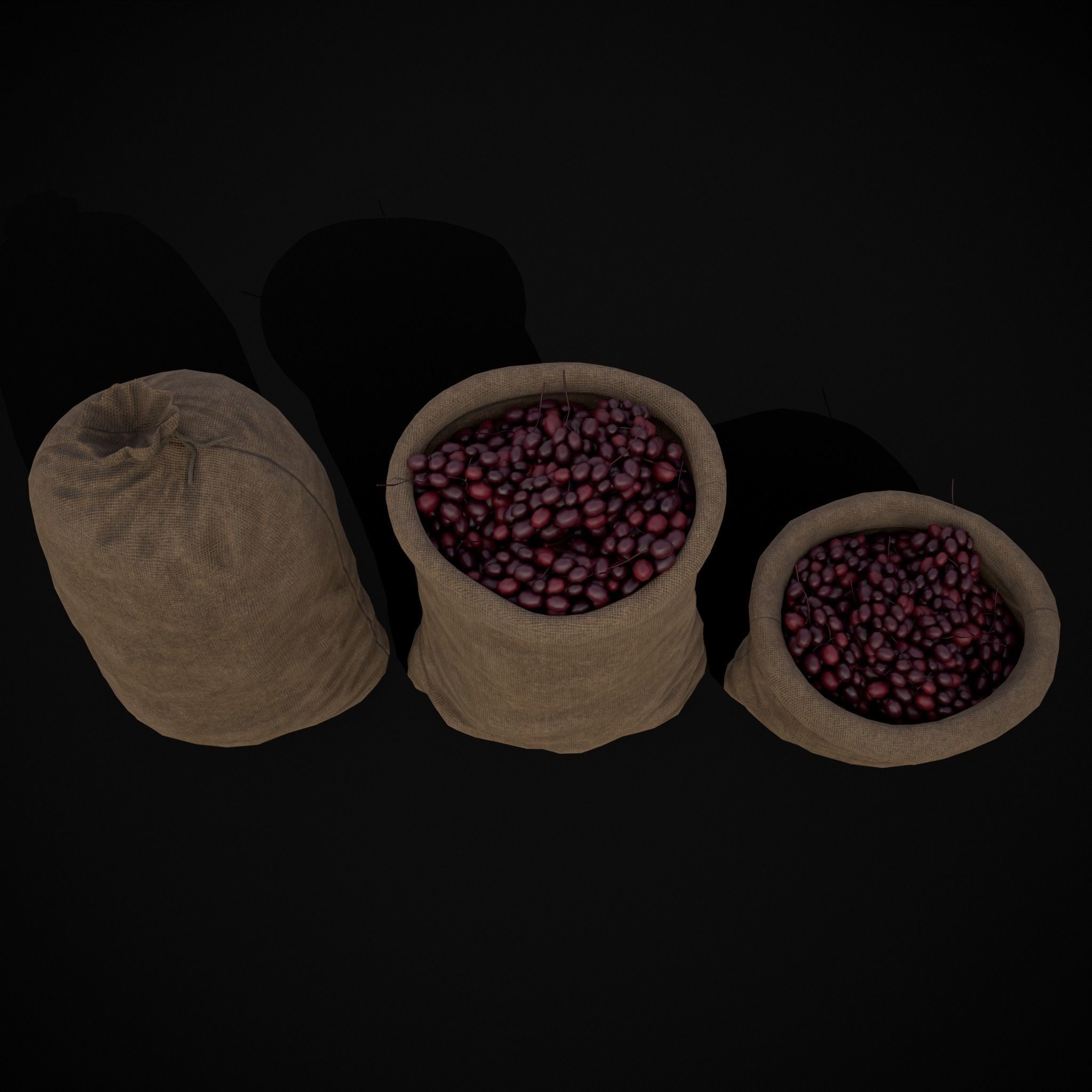 Burlap Sacks of Grapes Low-poly 3D model_3