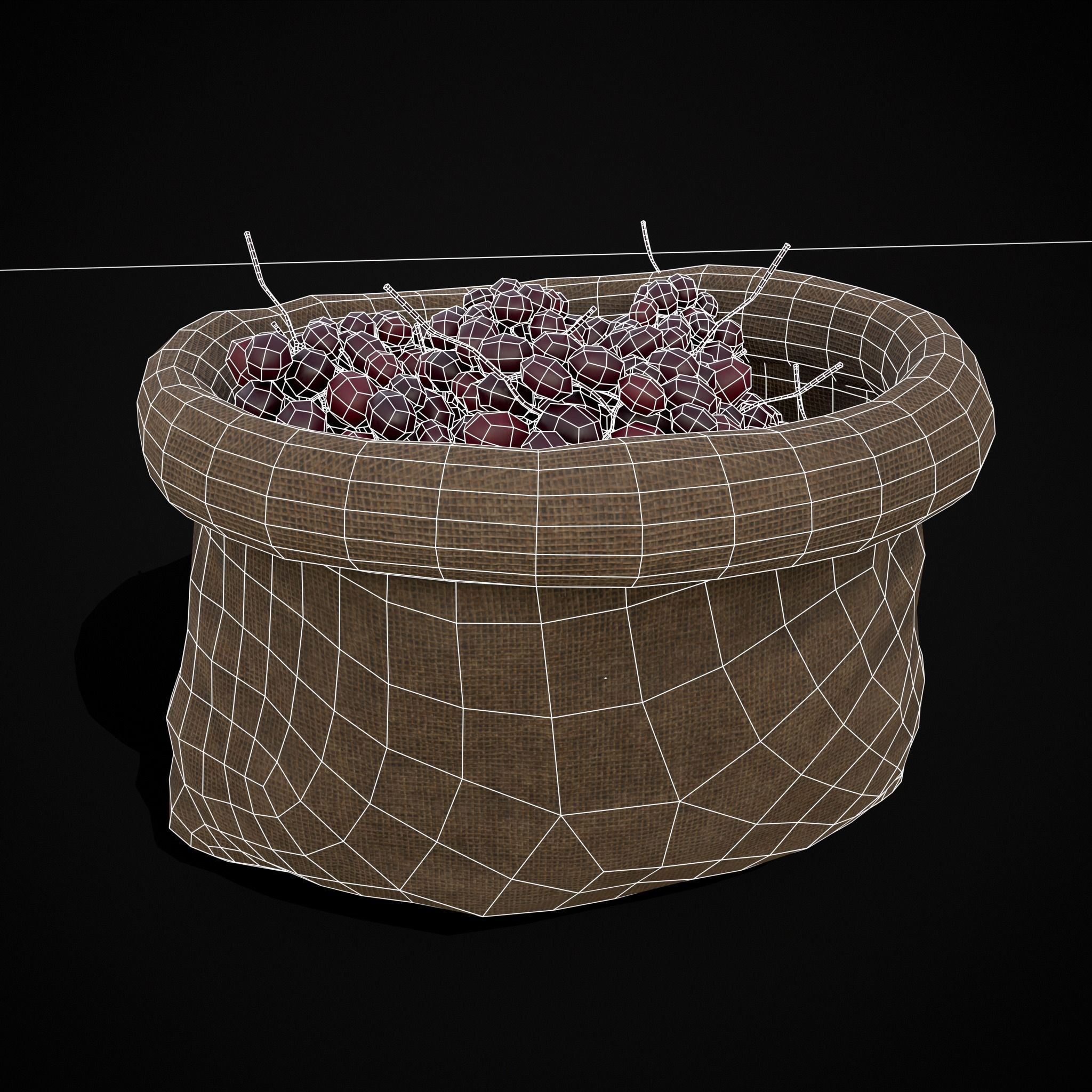 Burlap Sacks of Grapes Low-poly 3D model_16