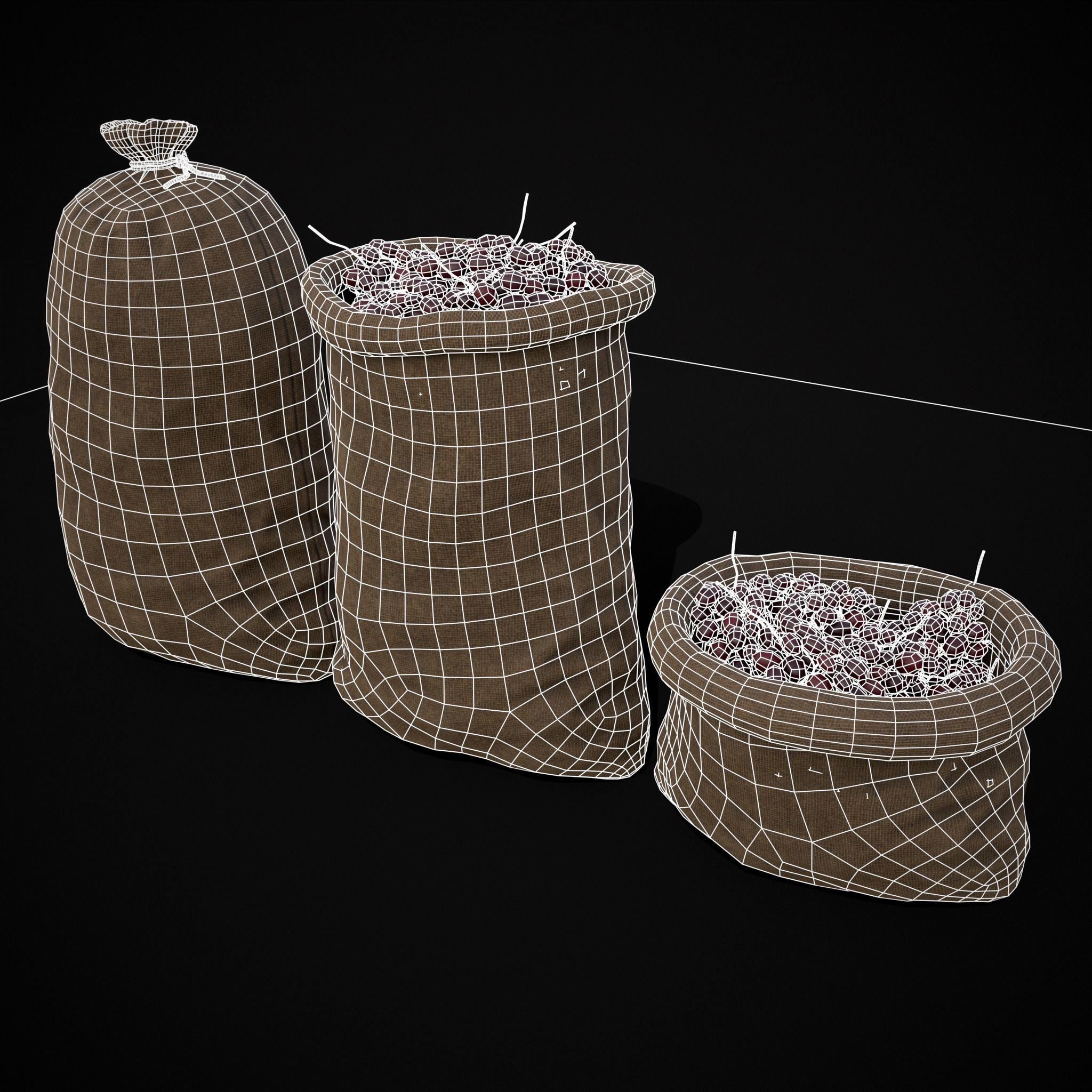 Burlap Sacks of Grapes Low-poly 3D model_8