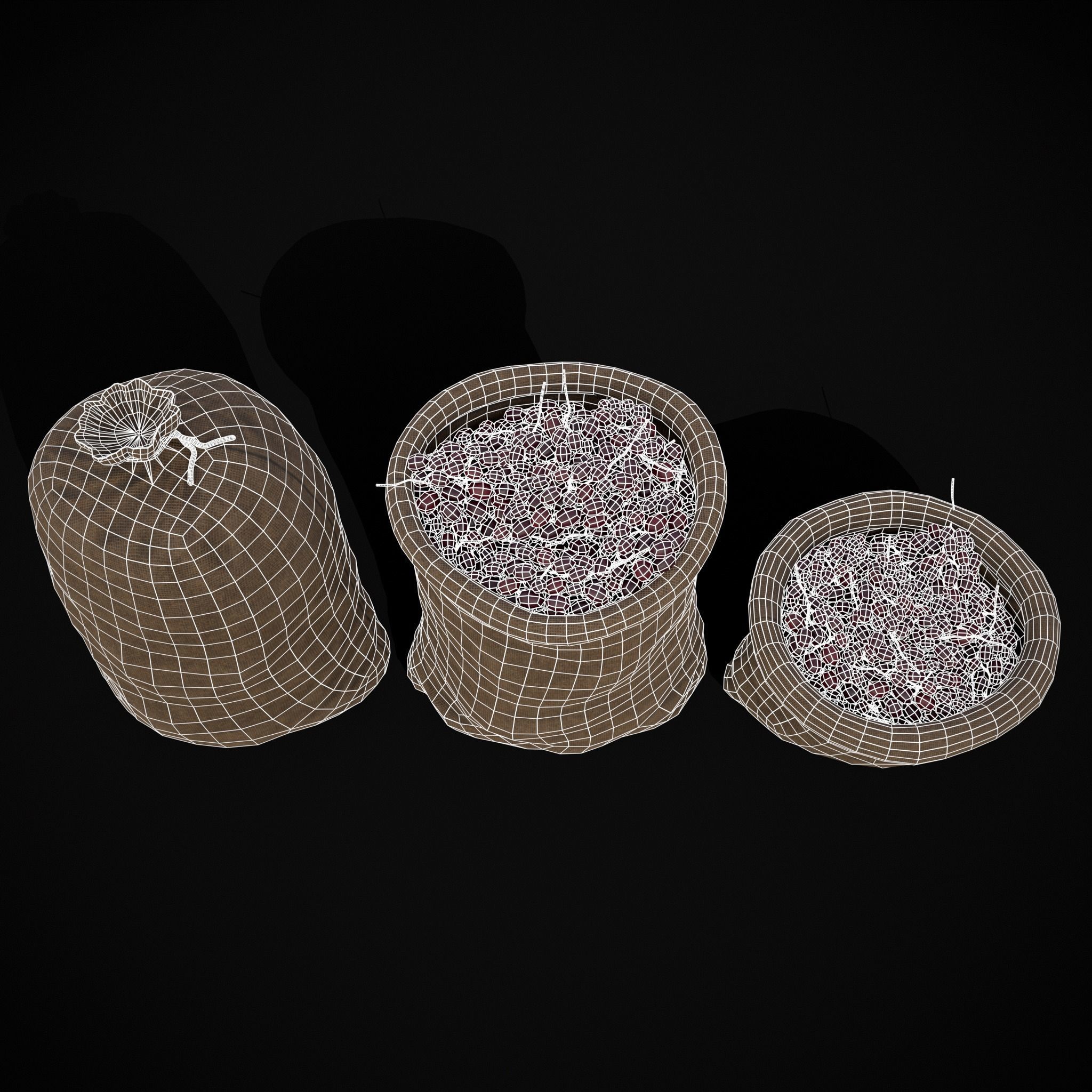 Burlap Sacks of Grapes Low-poly 3D model_4