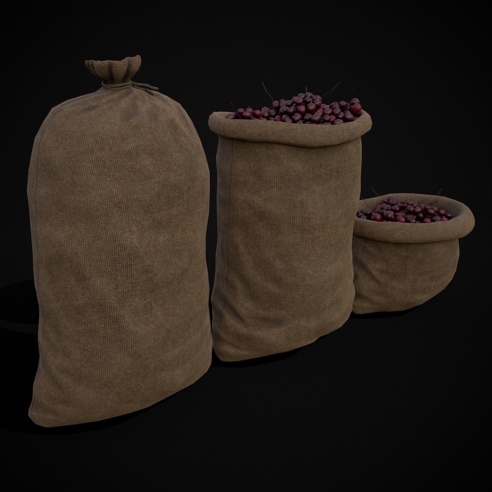 Burlap Sacks of Grapes Low-poly 3D model_9