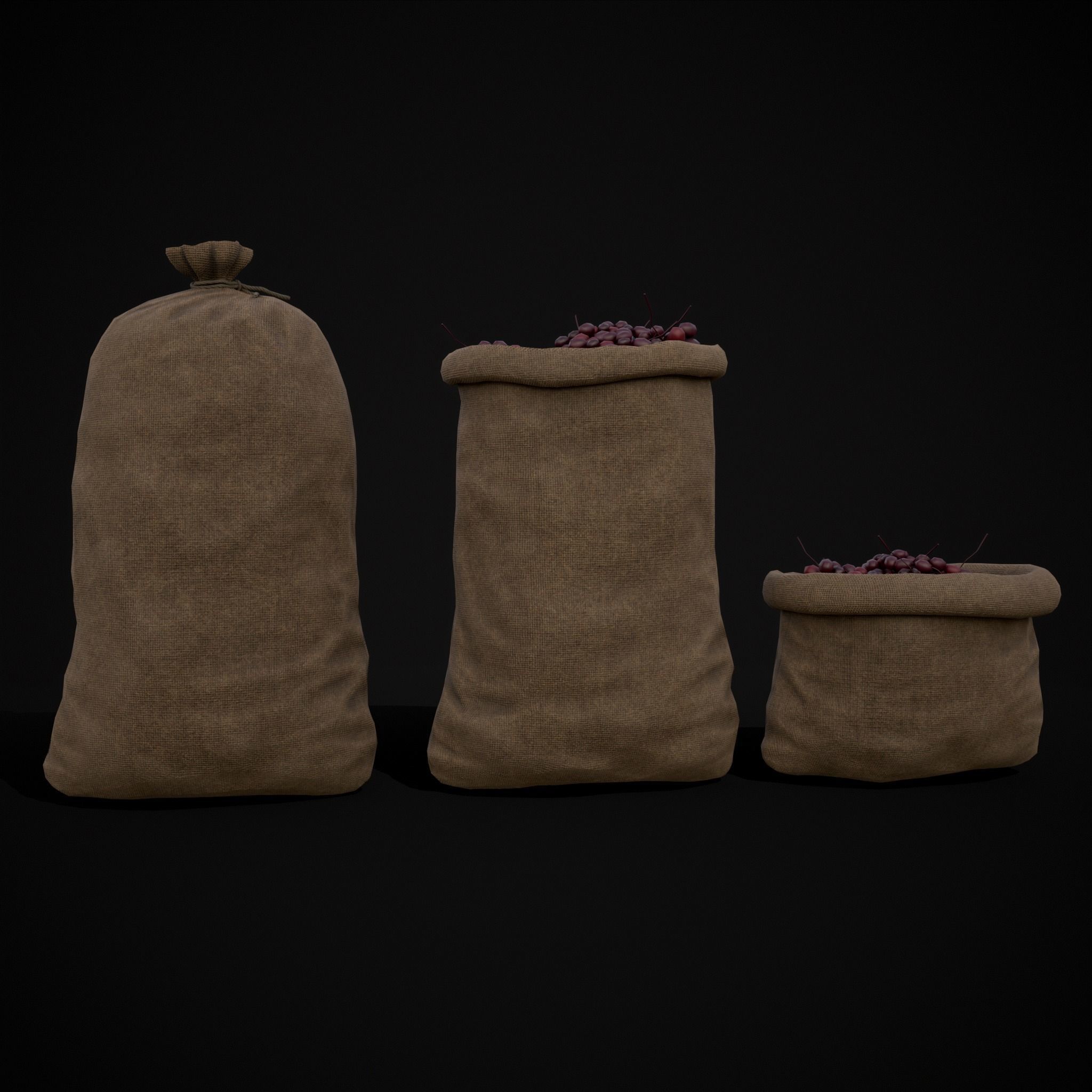 Burlap Sacks of Grapes Low-poly 3D model_19