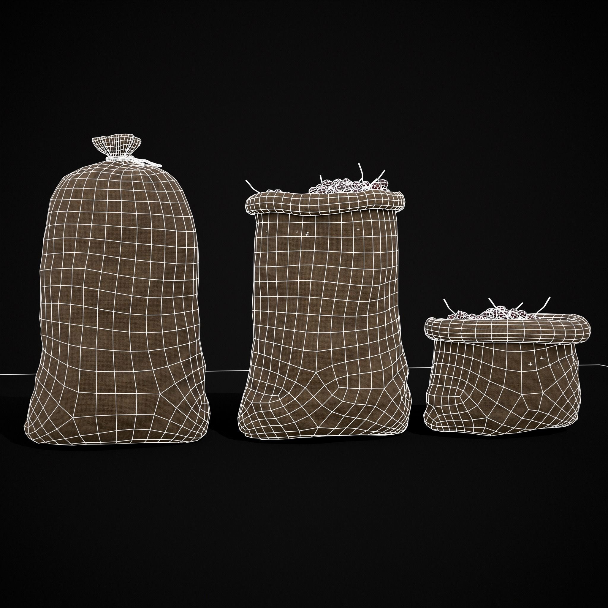 Burlap Sacks of Grapes Low-poly 3D model_20