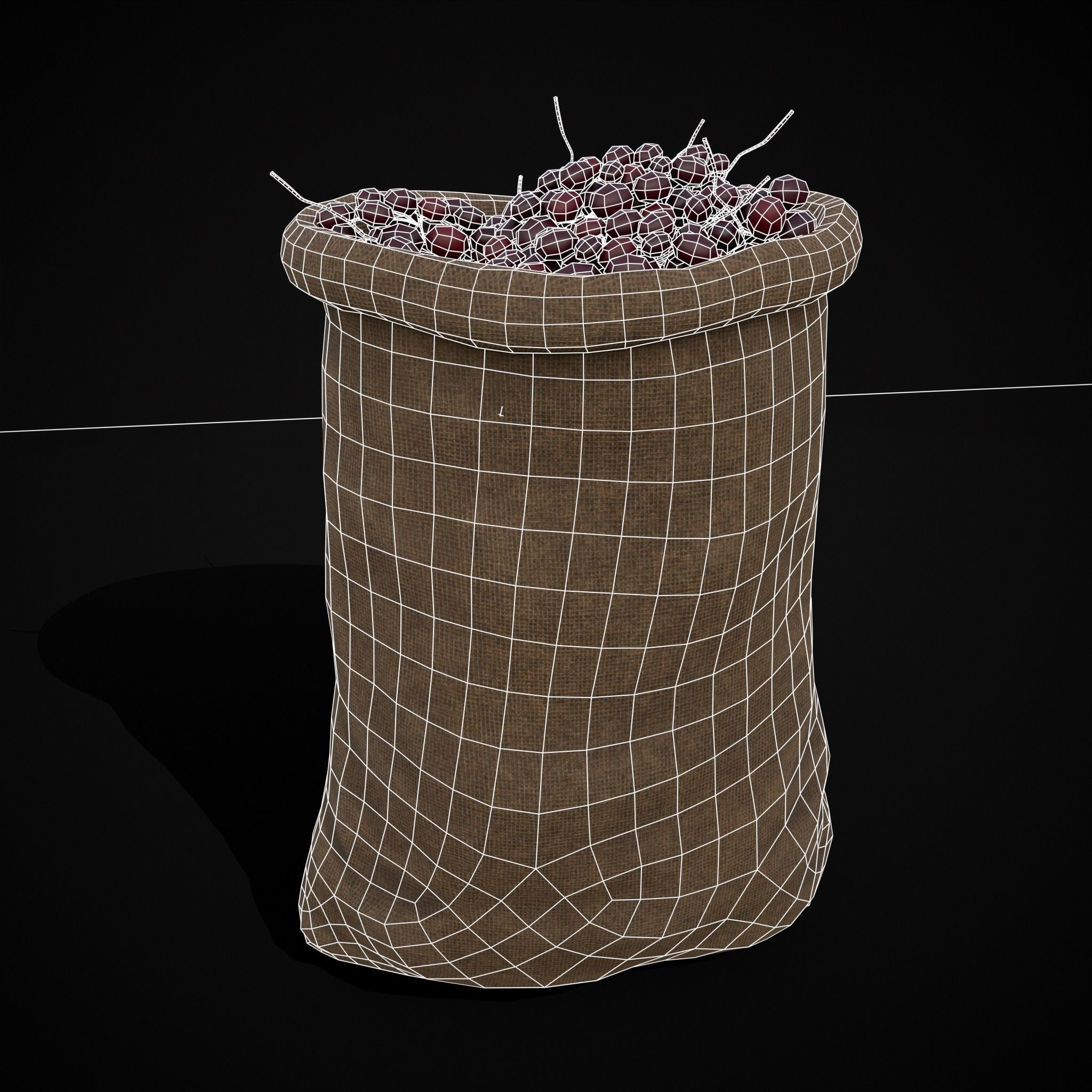 Burlap Sacks of Grapes Low-poly 3D model_14