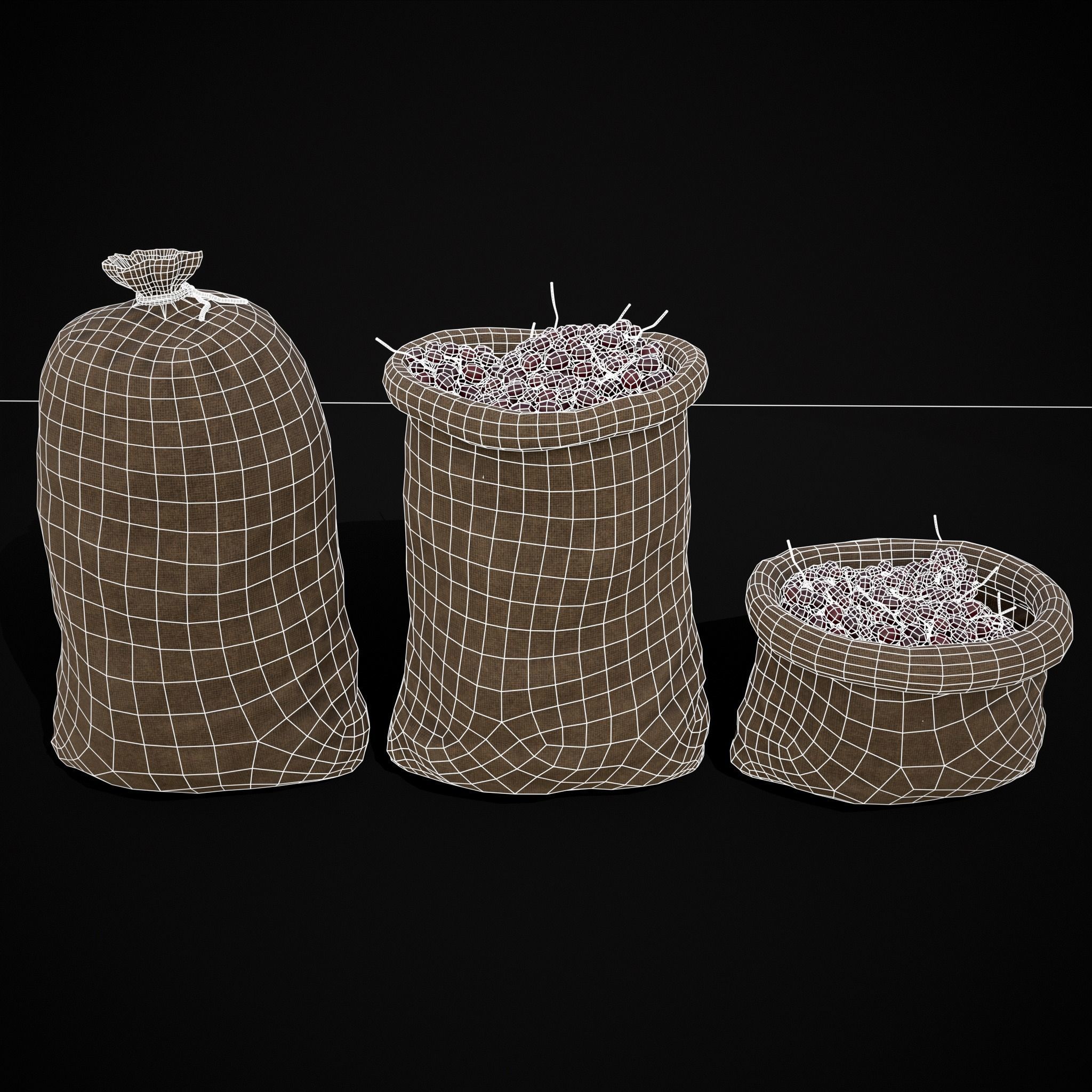 Burlap Sacks of Grapes Low-poly 3D model_2