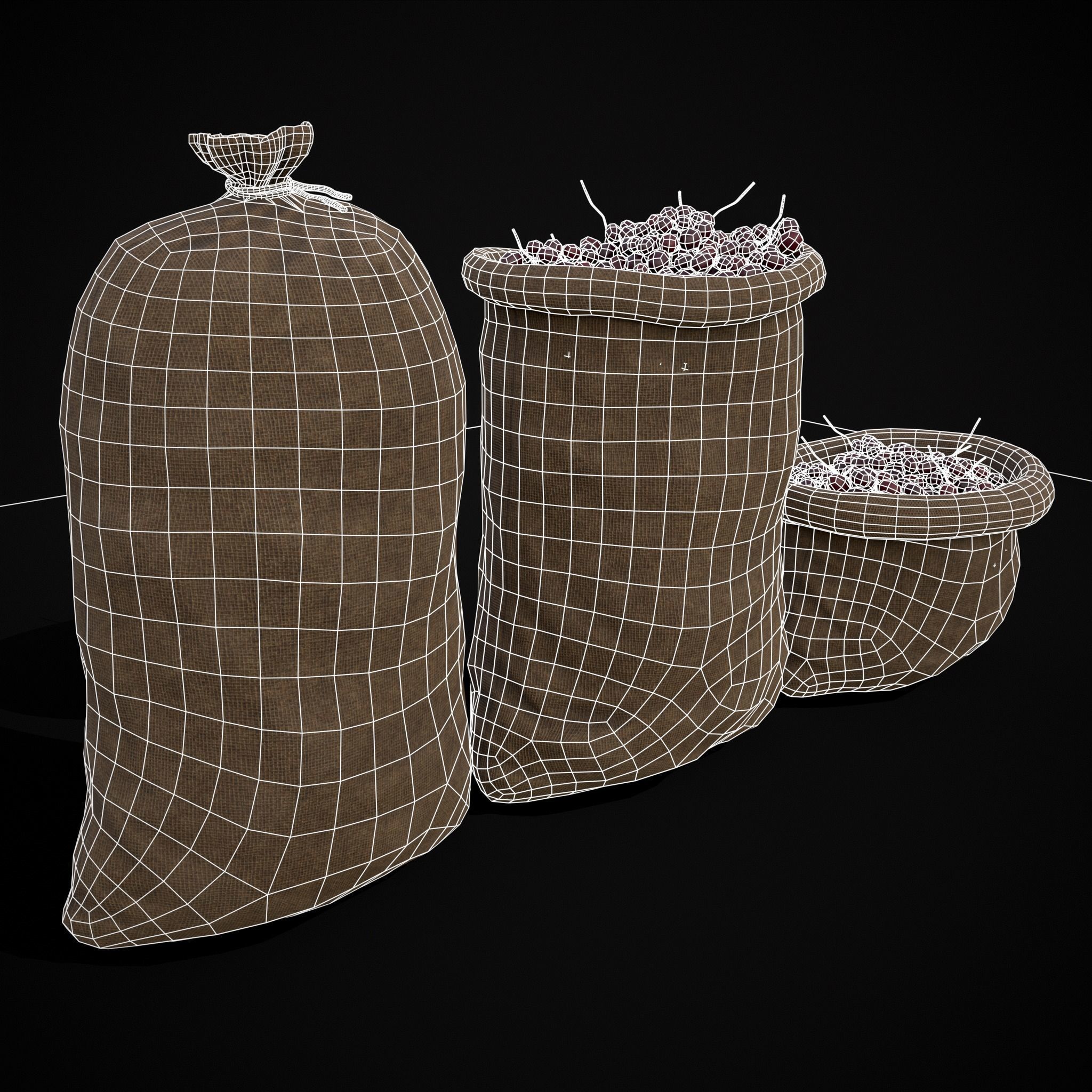Burlap Sacks of Grapes Low-poly 3D model_10