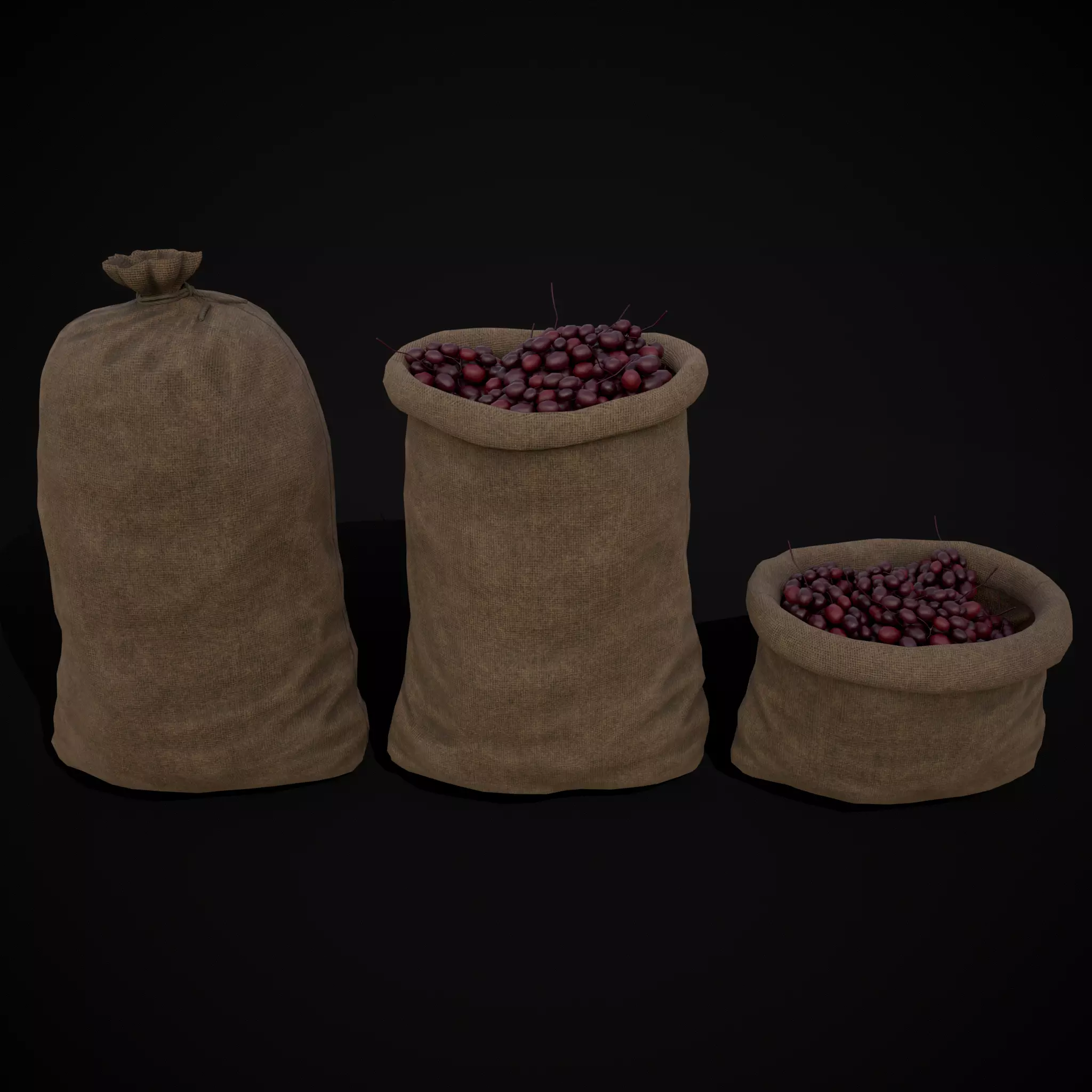 Burlap Sacks of Grapes Low-poly 3D model_0