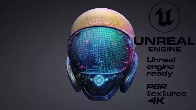 Scifi cyberpunk helmet game ready UE5 FBX Low-poly 3D model