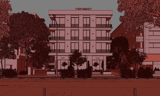 Apartment Exterior Scene 3D model 2