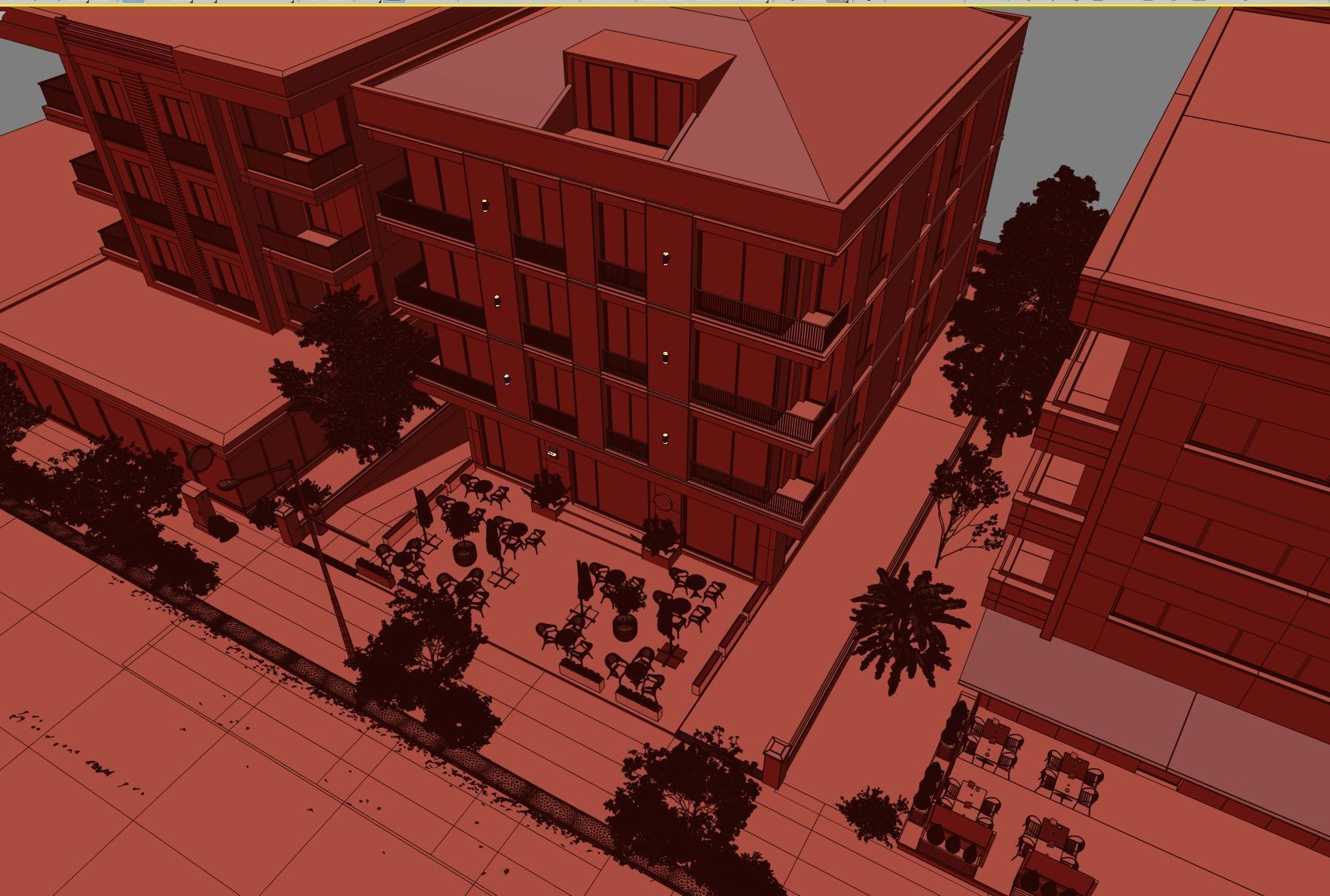 Apartment Exterior Scene 3D model_4