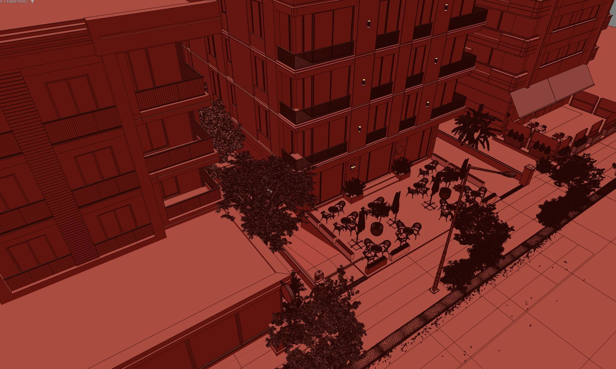 Apartment Exterior Scene 3D model_2